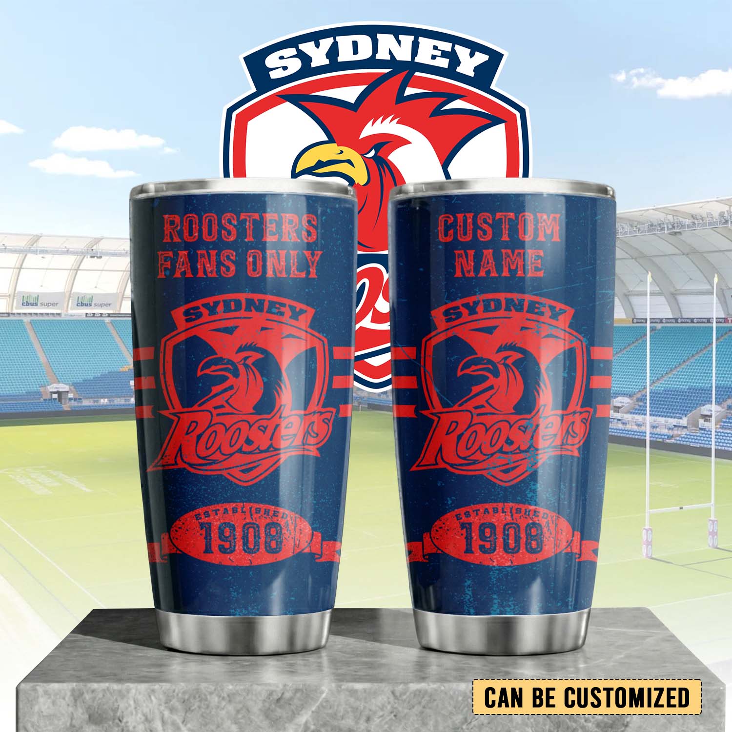 Auspiritmerch Sydney Roosters Custom Stanley Quencher 20oz Stainless Steel Tumbler