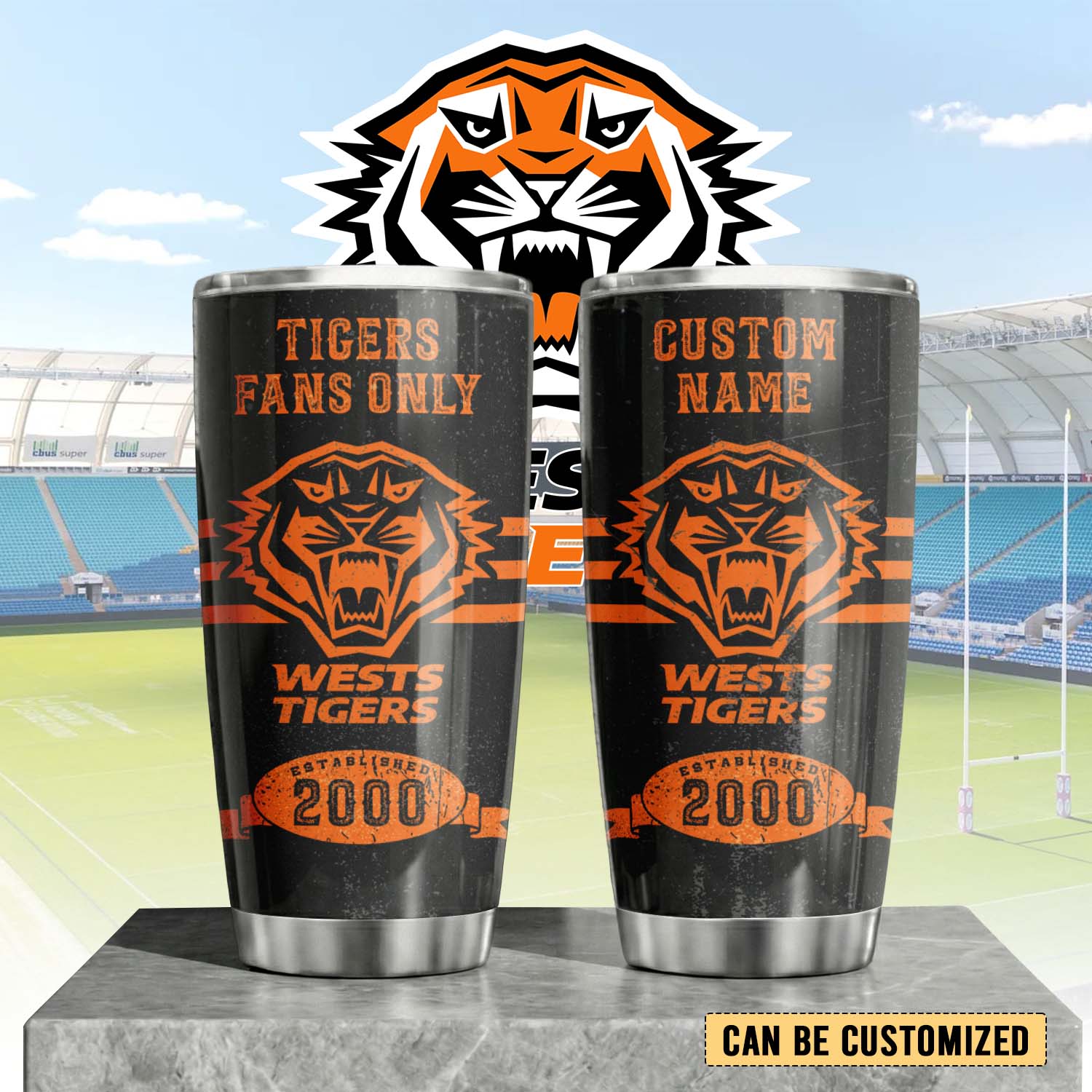 Auspiritmerch Wests Tigers Custom Stanley Quencher 20oz Stainless Steel Tumbler