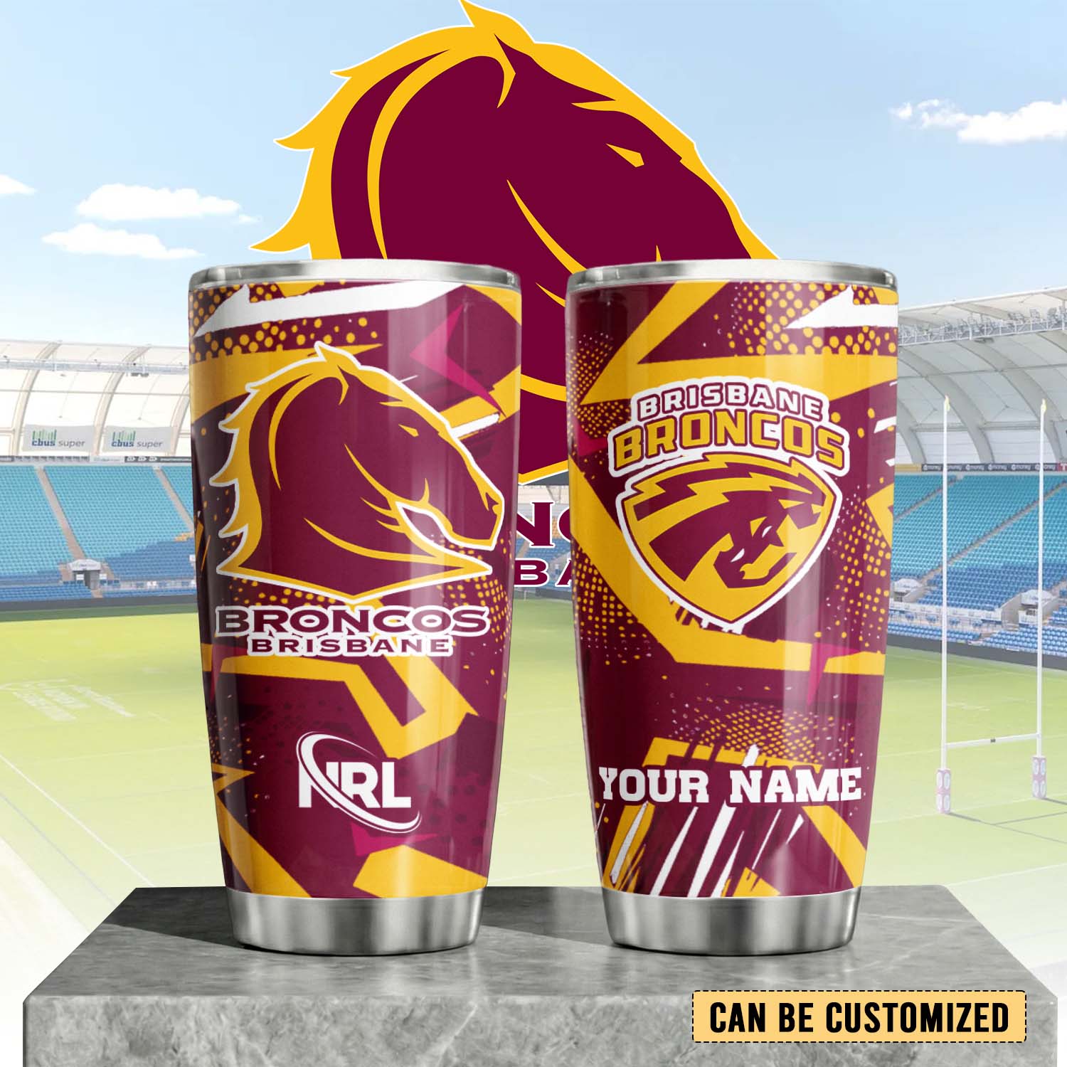 Auspiritmerch Brisbane Broncos Custom Stanley Quencher 20oz Stainless Steel Tumbler