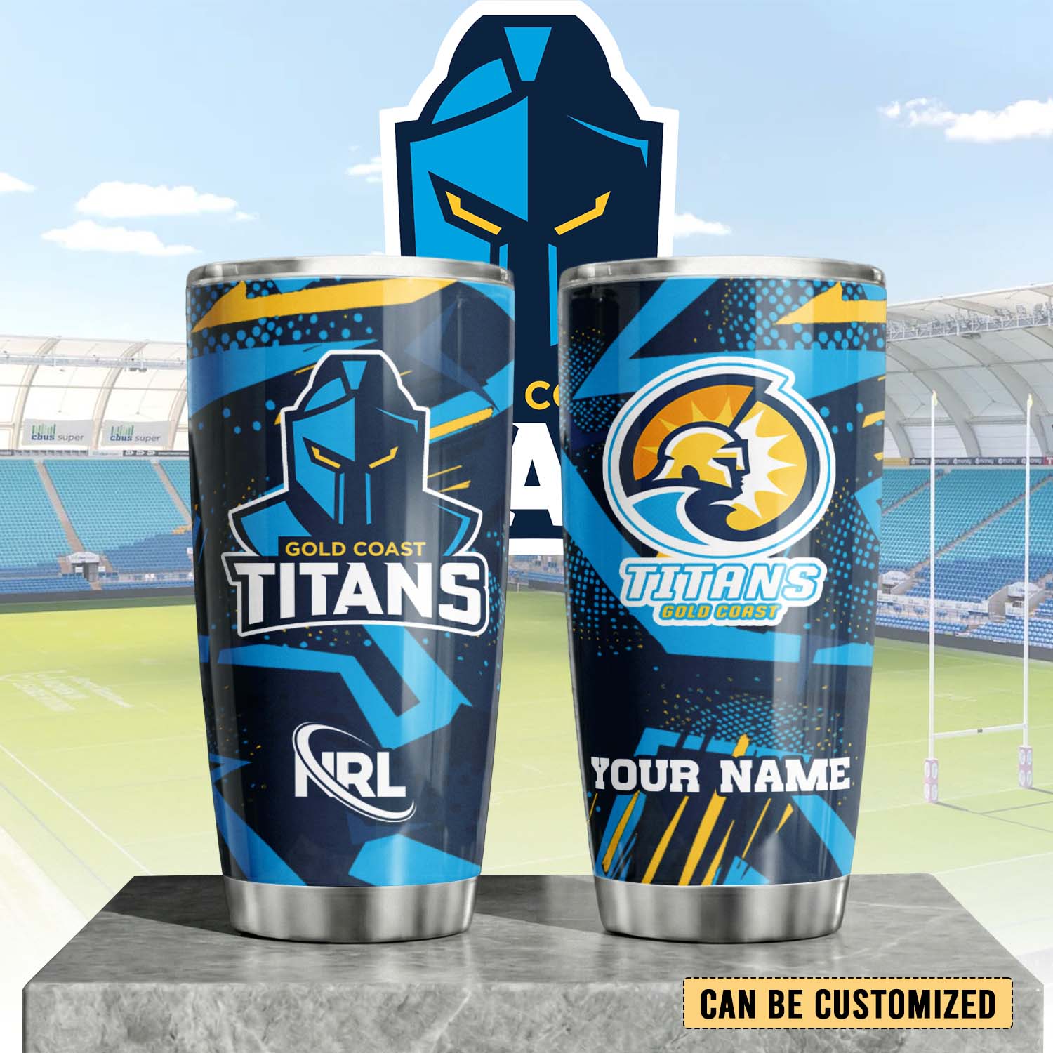 Auspiritmerch Gold Coast Titans Custom Stanley Quencher 20oz Stainless Steel Tumbler