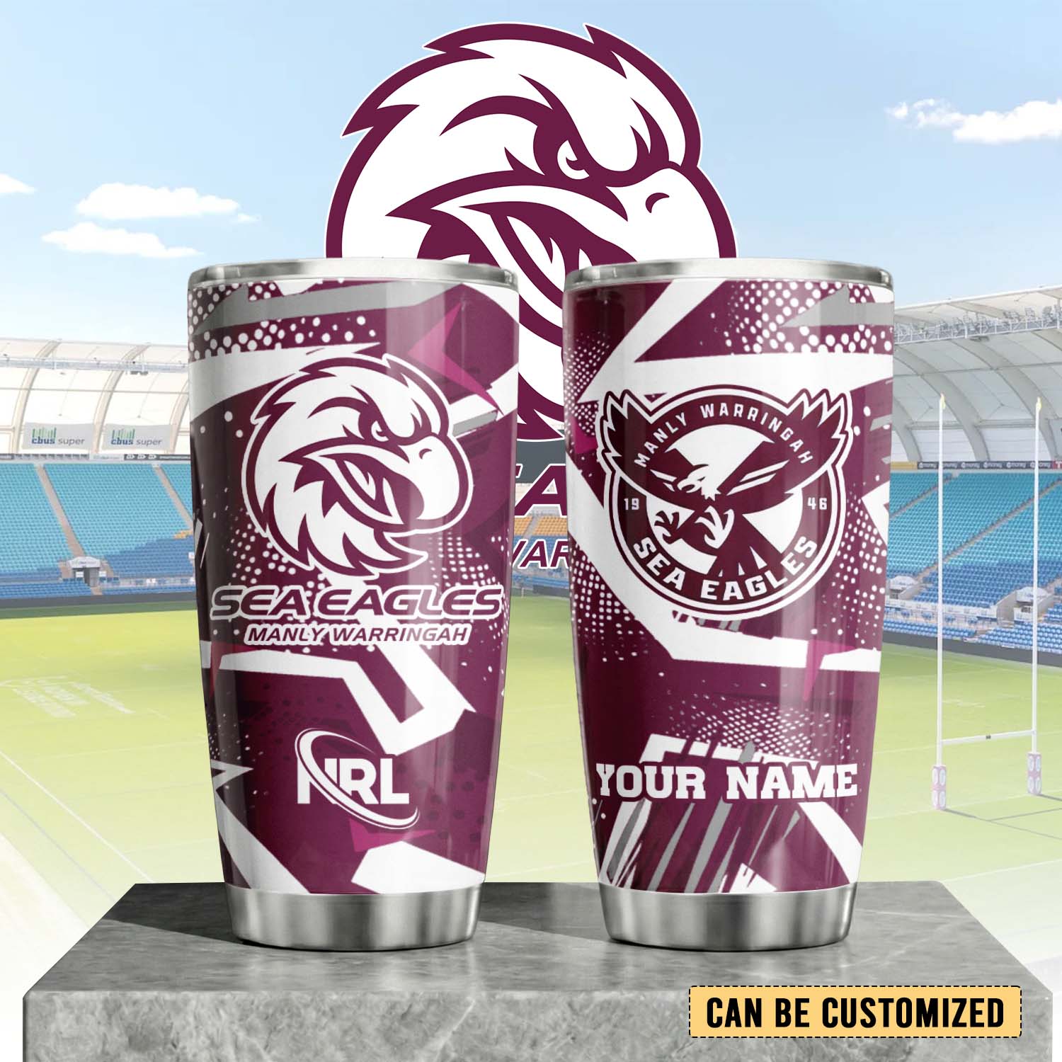 Auspiritmerch Manly Warringah Sea Eagles Custom Stanley Quencher 20oz Stainless Steel Tumbler