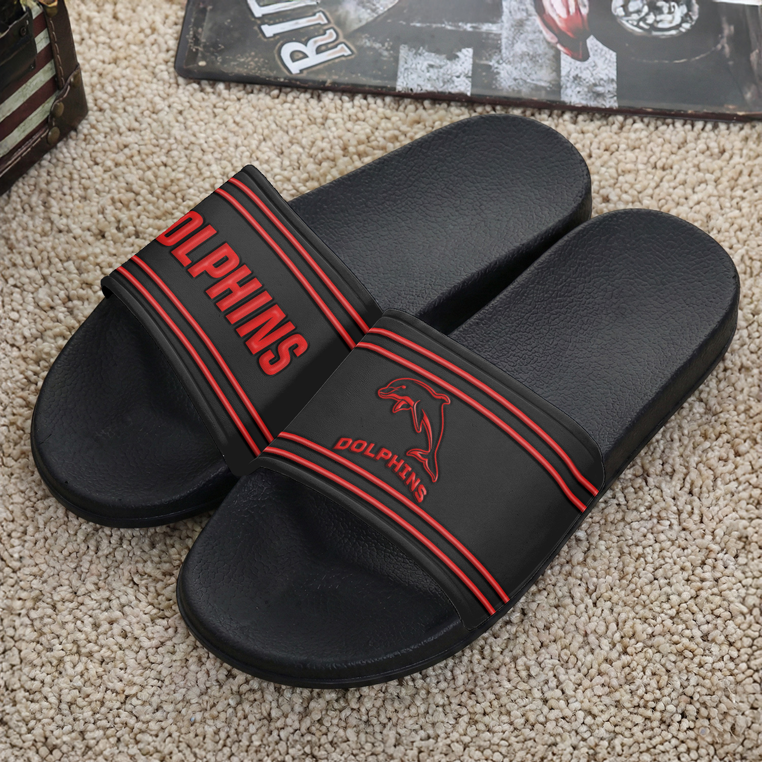 Auspiritmerch Dolphins Personalized Sports Slippers Gift For Fans