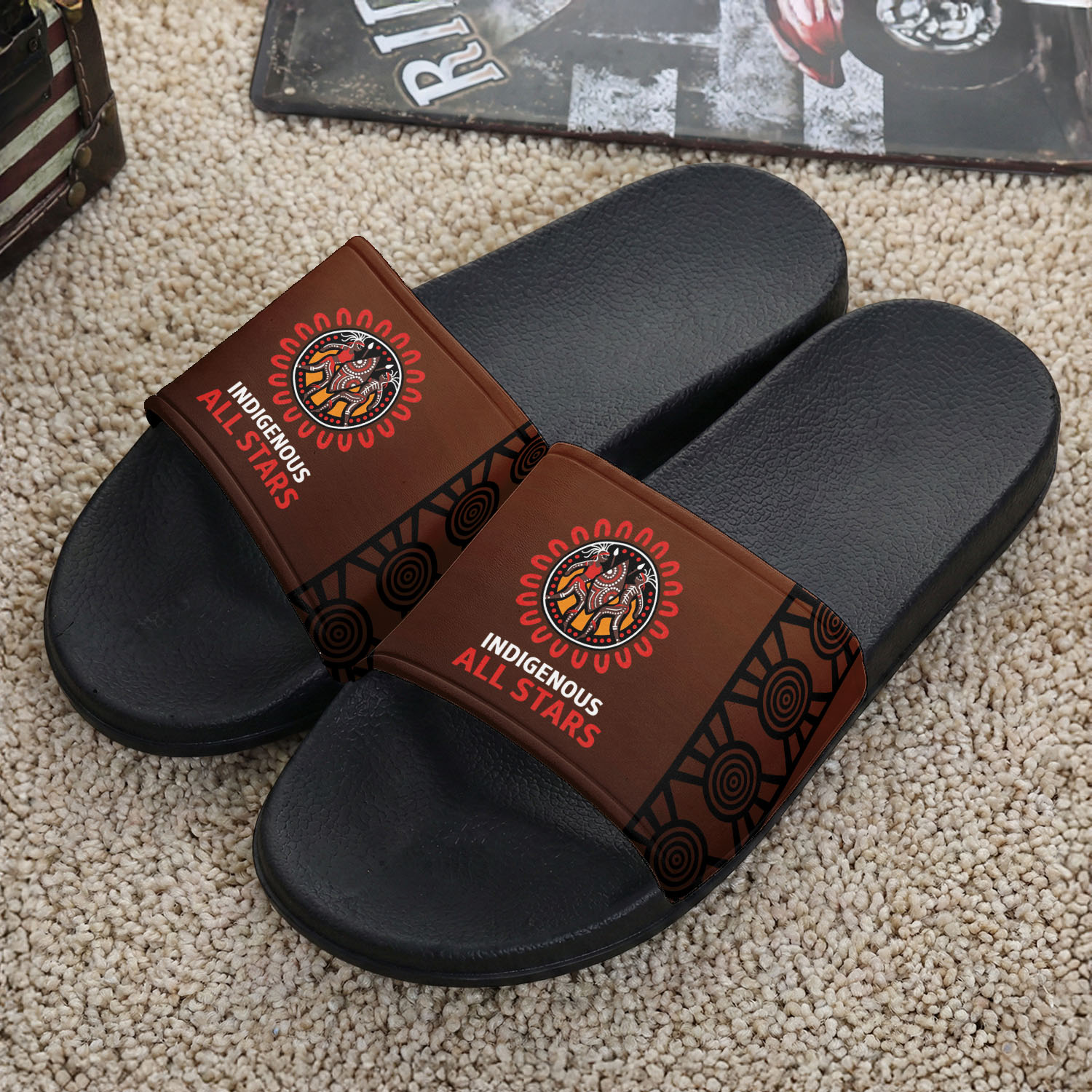 Auspiritmerch Indigenous All Stars Personalized Sports Slippers Gift For Fans