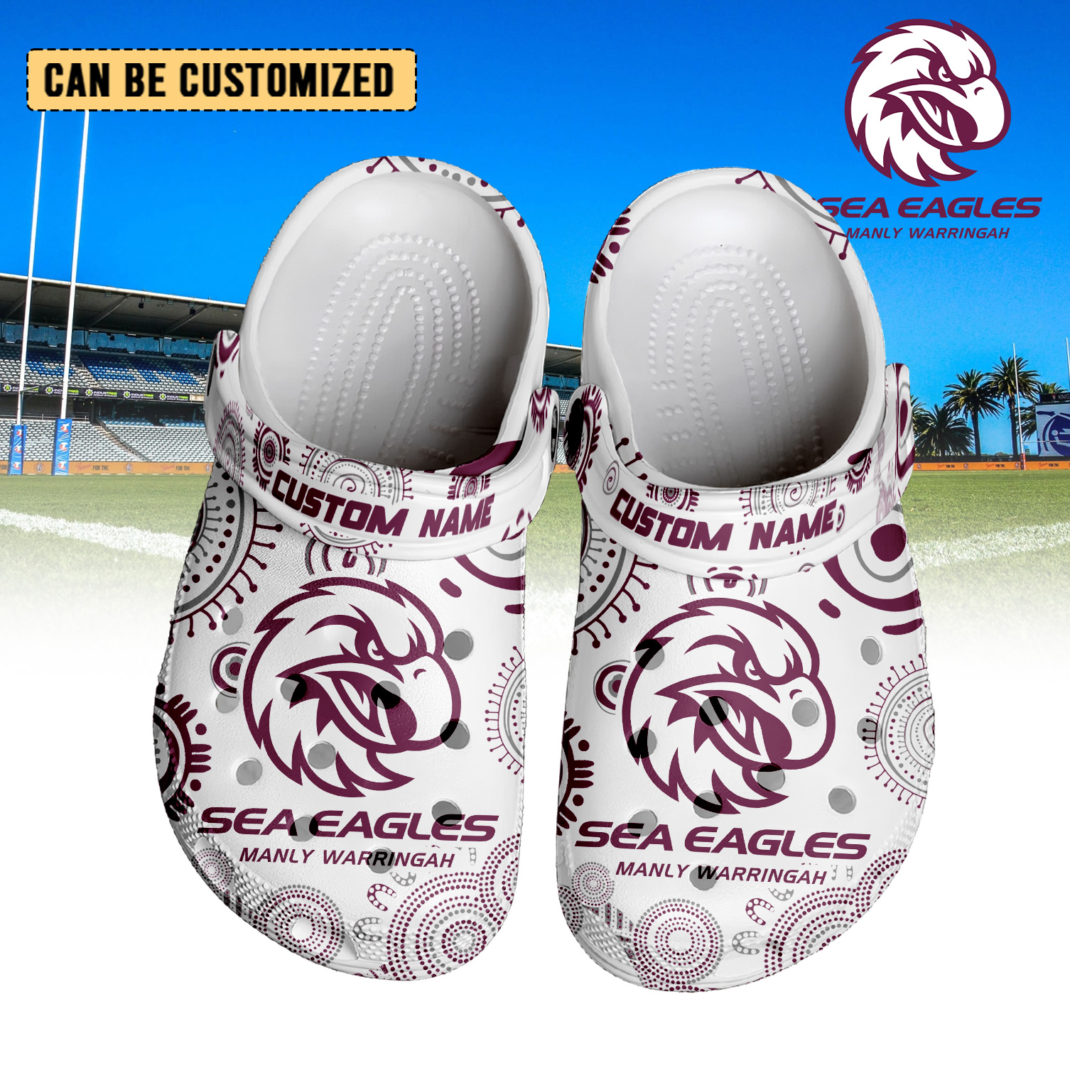 Auspiritmerch Manly Warringah Sea Eagles Crocs Crocband Clogs Shoes Comfortable For Men Women and Kids