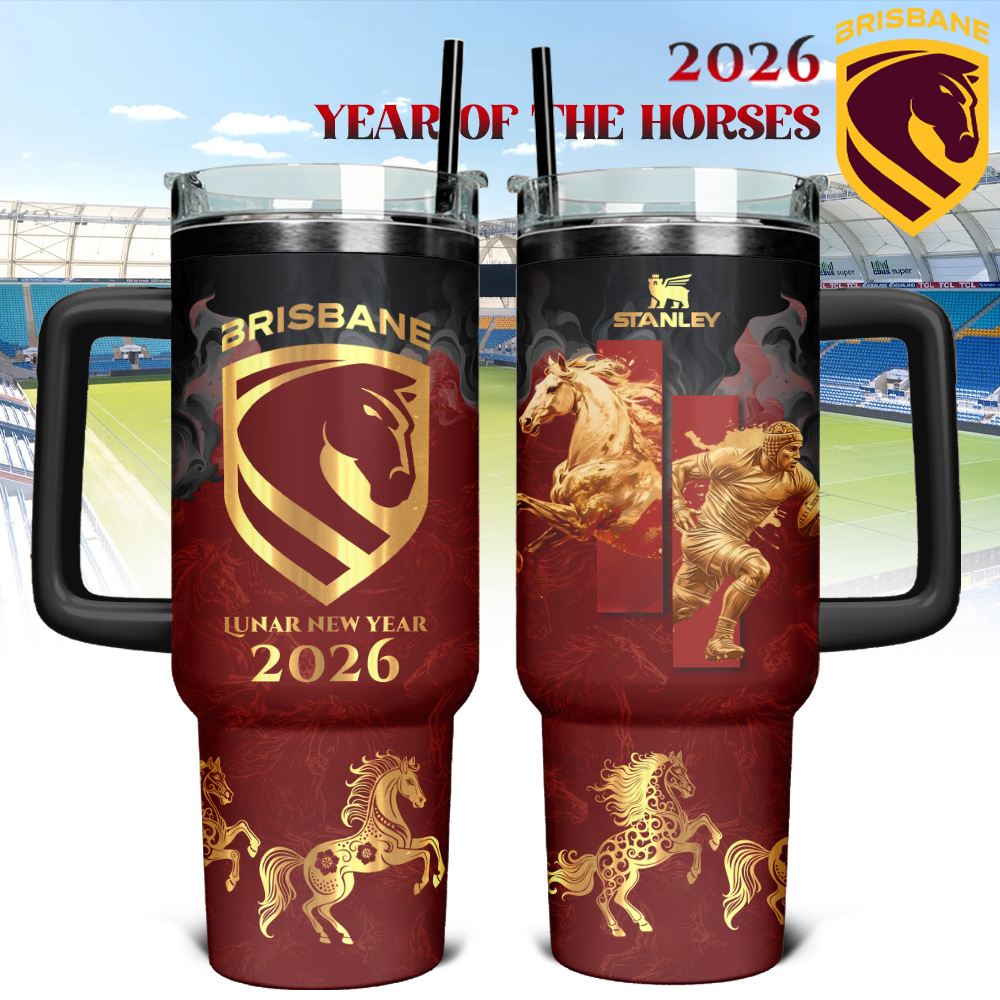 Auspiritmerch Brisbane Broncos x Lunar New Year Custom Stanley Quencher 40oz Stainless Steel Tumbler With Handle