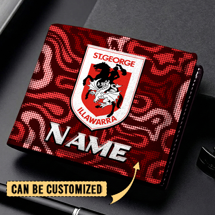 Auspiritmerch St. George Illawarra Dragons Personalized Leather Wallet Gift For Fans