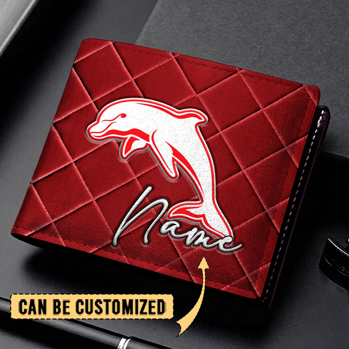 Auspiritmerch Dolphins Personalized Leather Wallet Gift For Fans