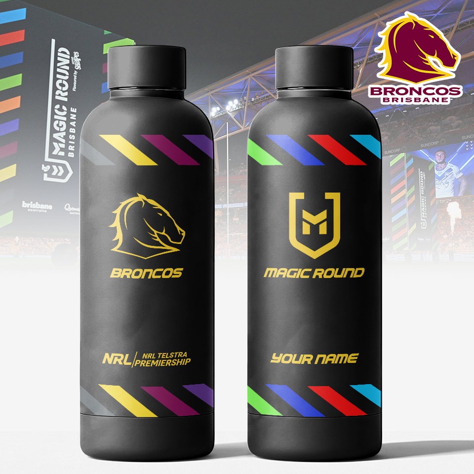 Auspiritmerch Brisbane Broncos x Magic Round Personalized Metal Water Bottle Gift For Fans