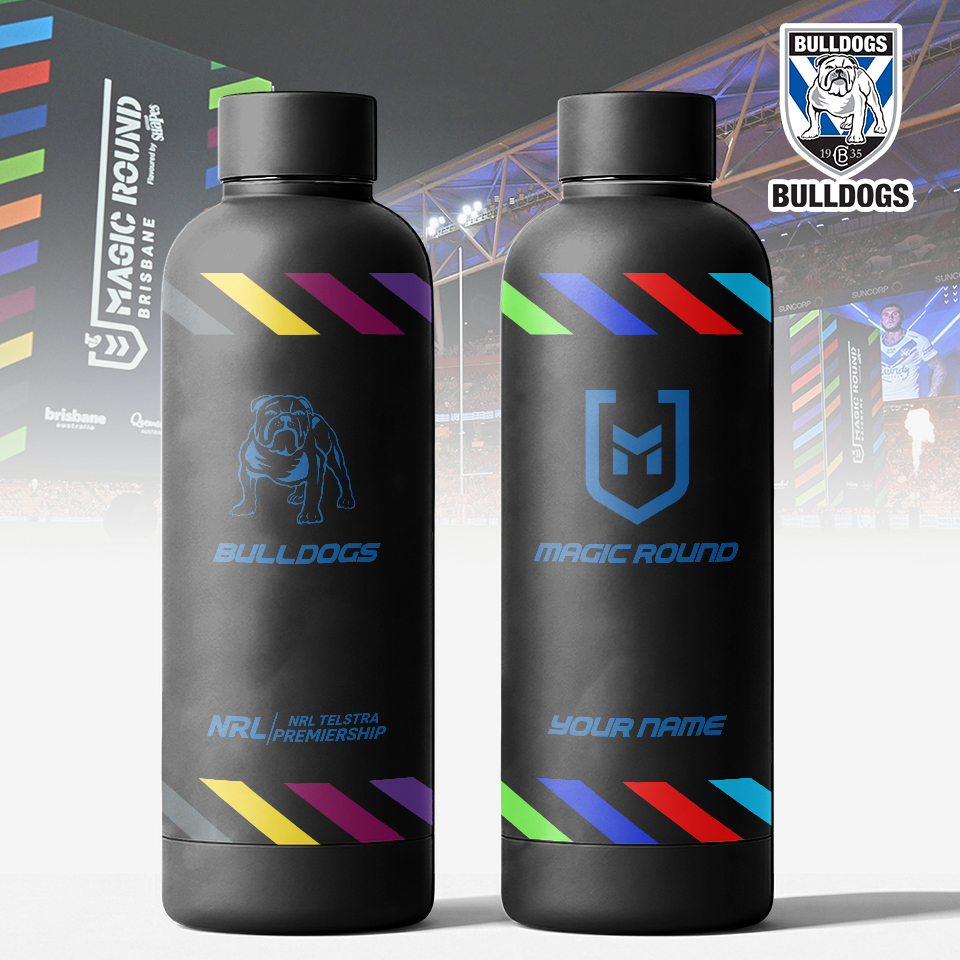 Auspiritmerch Canterbury-Bankstown Bulldogs x Magic Round Personalized Metal Water Bottle Gift For Fans