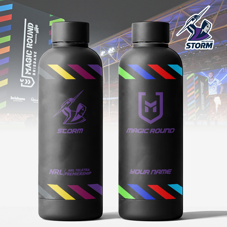 Auspiritmerch Melbourne Storm x Magic Round Personalized Metal Water Bottle Gift For Fans