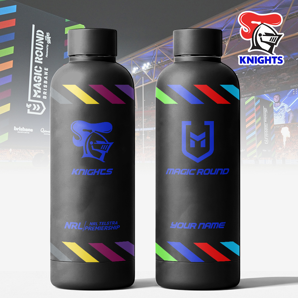Auspiritmerch Newcastle Knights x Magic Round Personalized Metal Water Bottle Gift For Fans