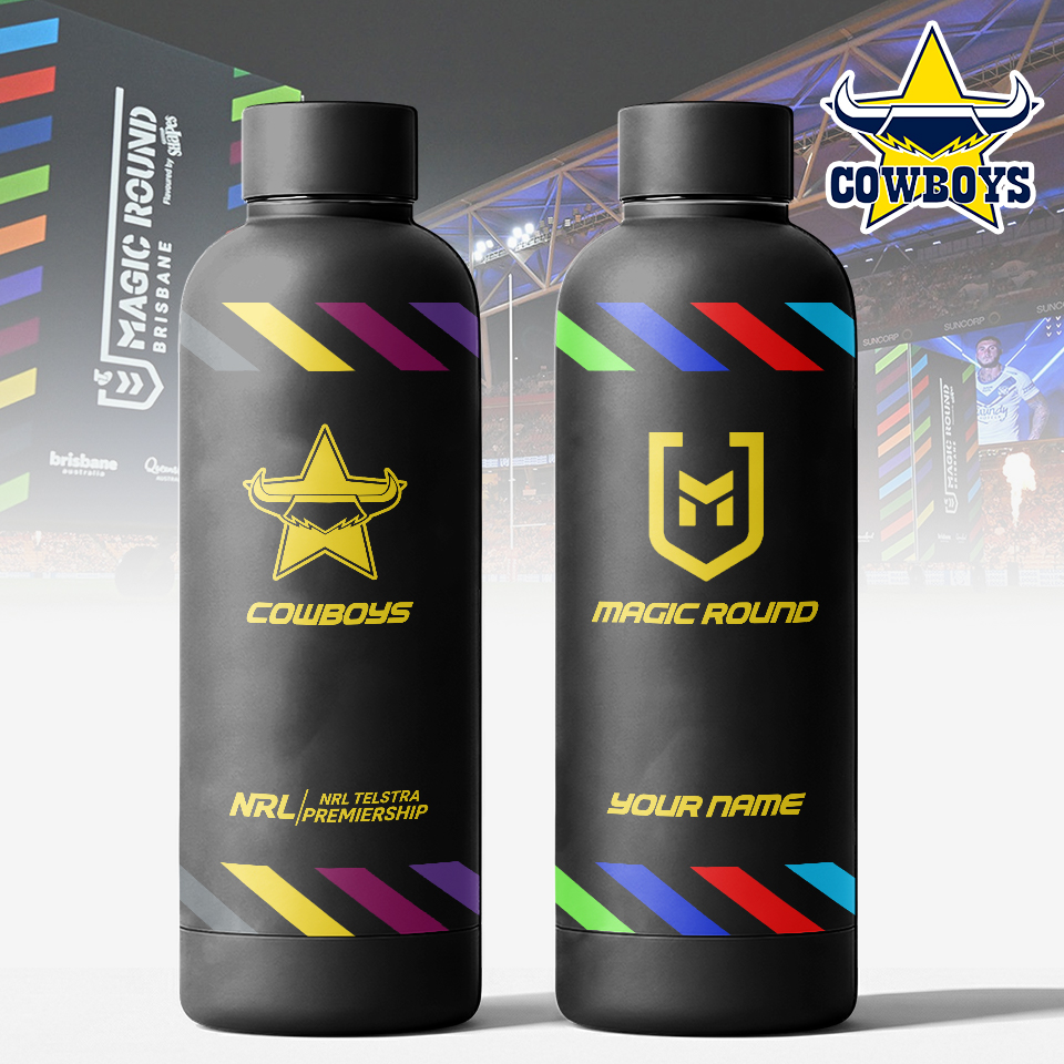 Auspiritmerch North Queensland Cowboys x Magic Round Personalized Metal Water Bottle Gift For Fans
