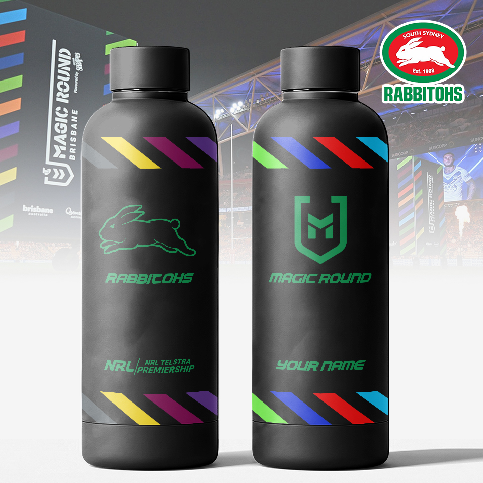Auspiritmerch South Sydney Rabbitohs x Magic Round Personalized Metal Water Bottle Gift For Fans