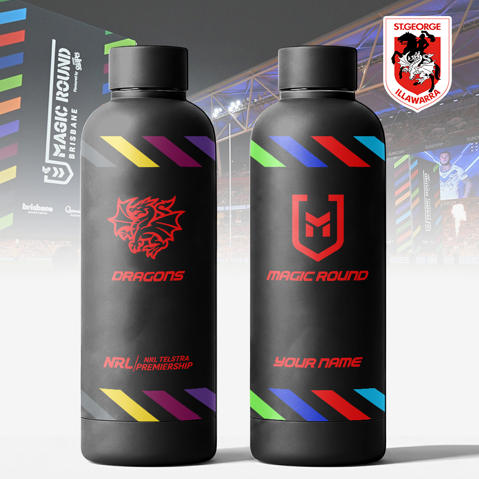 Auspiritmerch St. George Illawarra Dragons x Magic Round Personalized Metal Water Bottle Gift For Fans