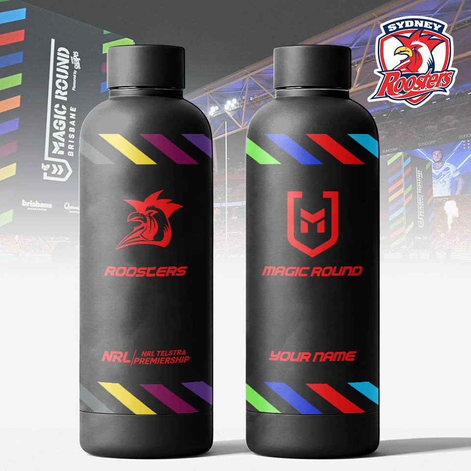 Auspiritmerch Sydney Roosters x Magic Round Personalized Metal Water Bottle Gift For Fans