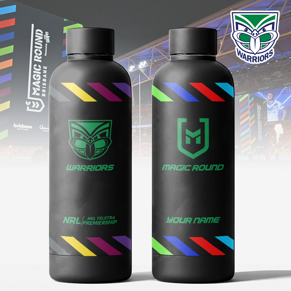 Auspiritmerch New Zealand Warriors x Magic Round Personalized Metal Water Bottle Gift For Fans