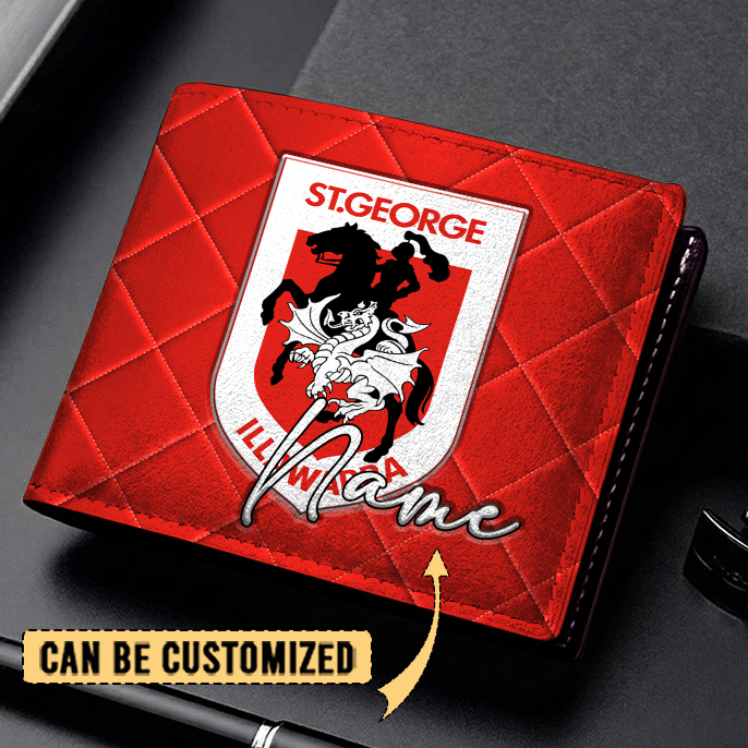 Auspiritmerch St. George Illawarra Dragons Personalized Leather Wallet Gift For Fans
