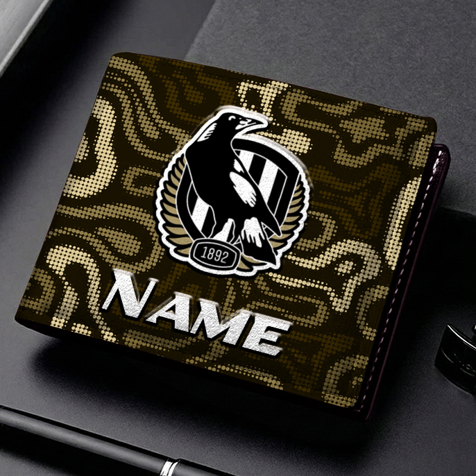 Auspiritmerch Collingwood Magpies Personalized Leather Wallet Gift For Fans