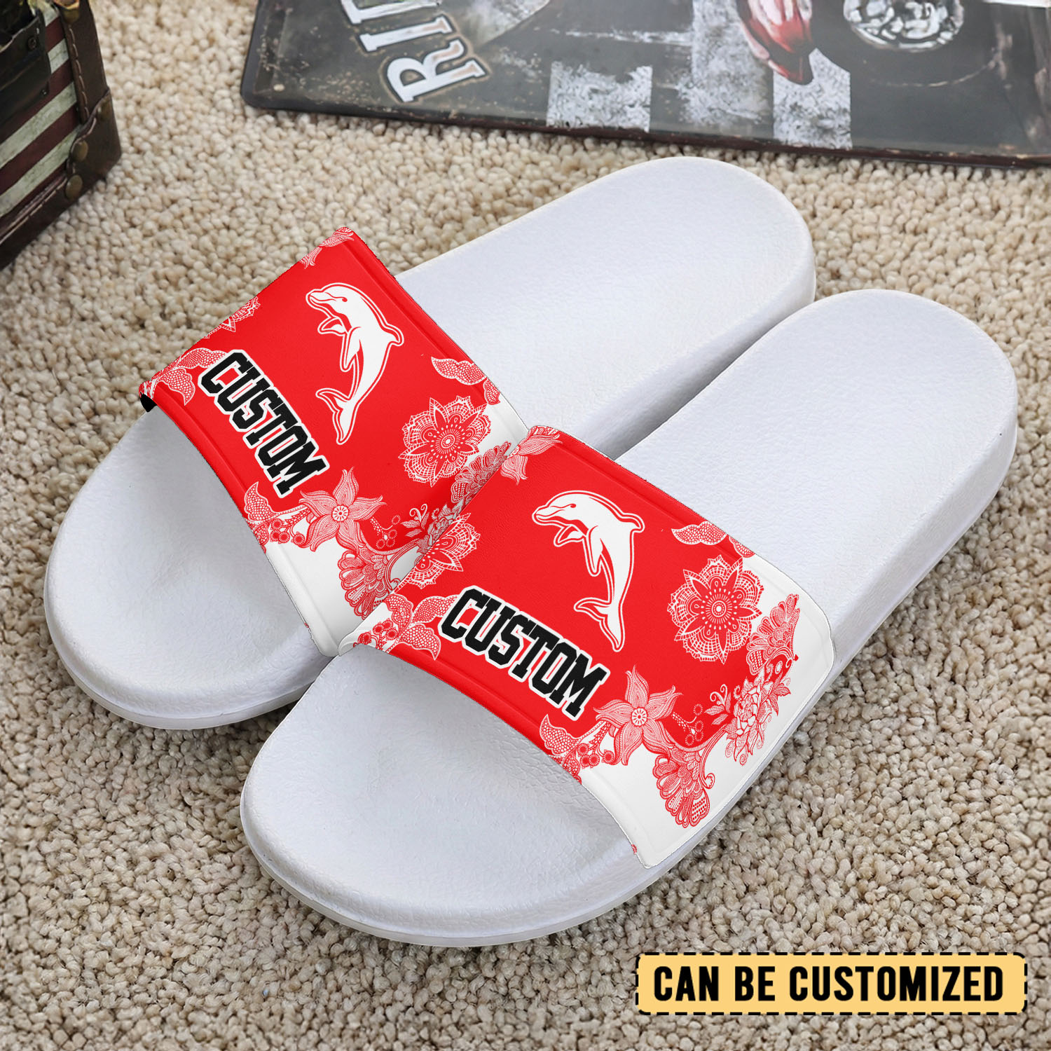 Auspiritmerch Dolphins Personalized Sports Slippers Gift For Fans