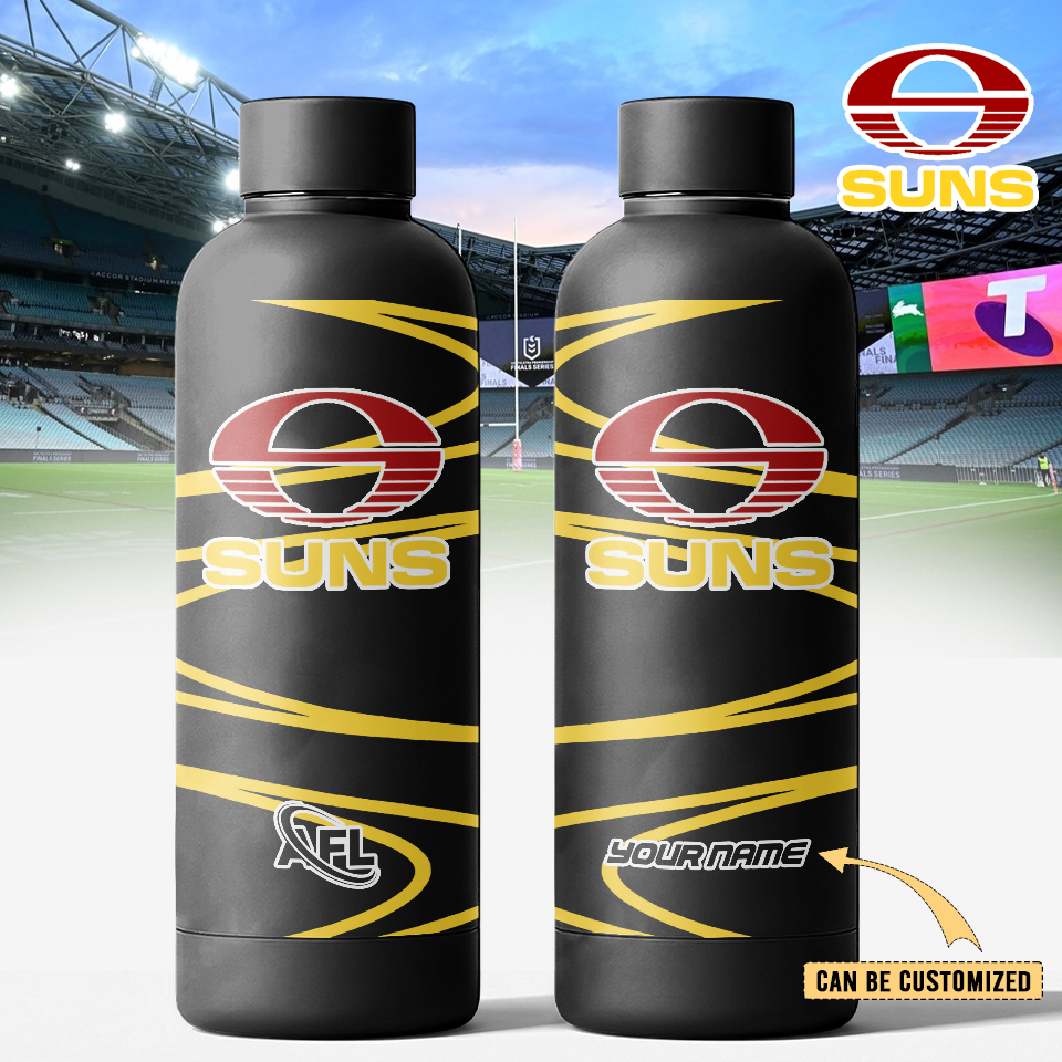 Auspiritmerch Gold Coast Suns Personalized Metal Water Bottle Gift For Fans