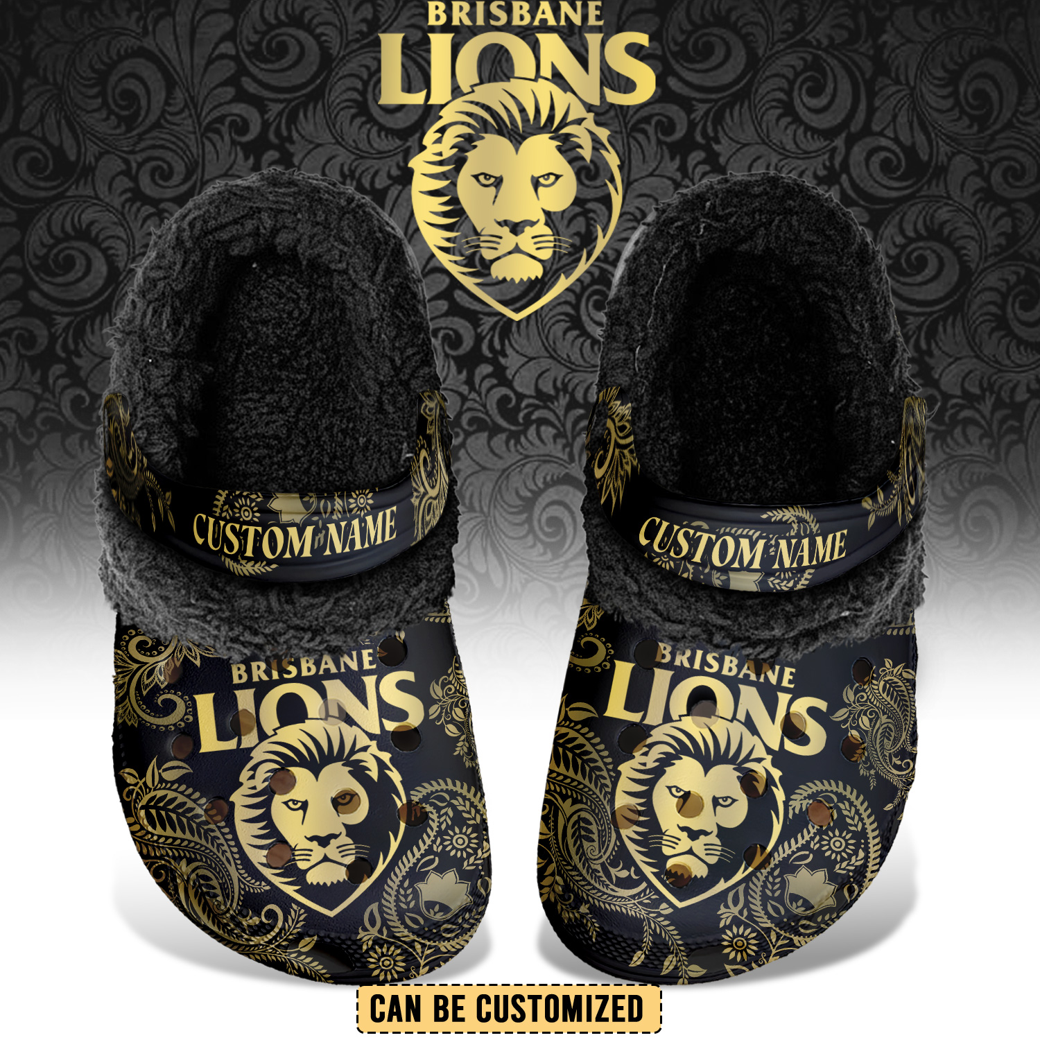 Auspiritmerch Brisbane Lions Crocs Crocband Fleece Lined Clogs Shoes Comfortable For Men Women and Kids In Winter