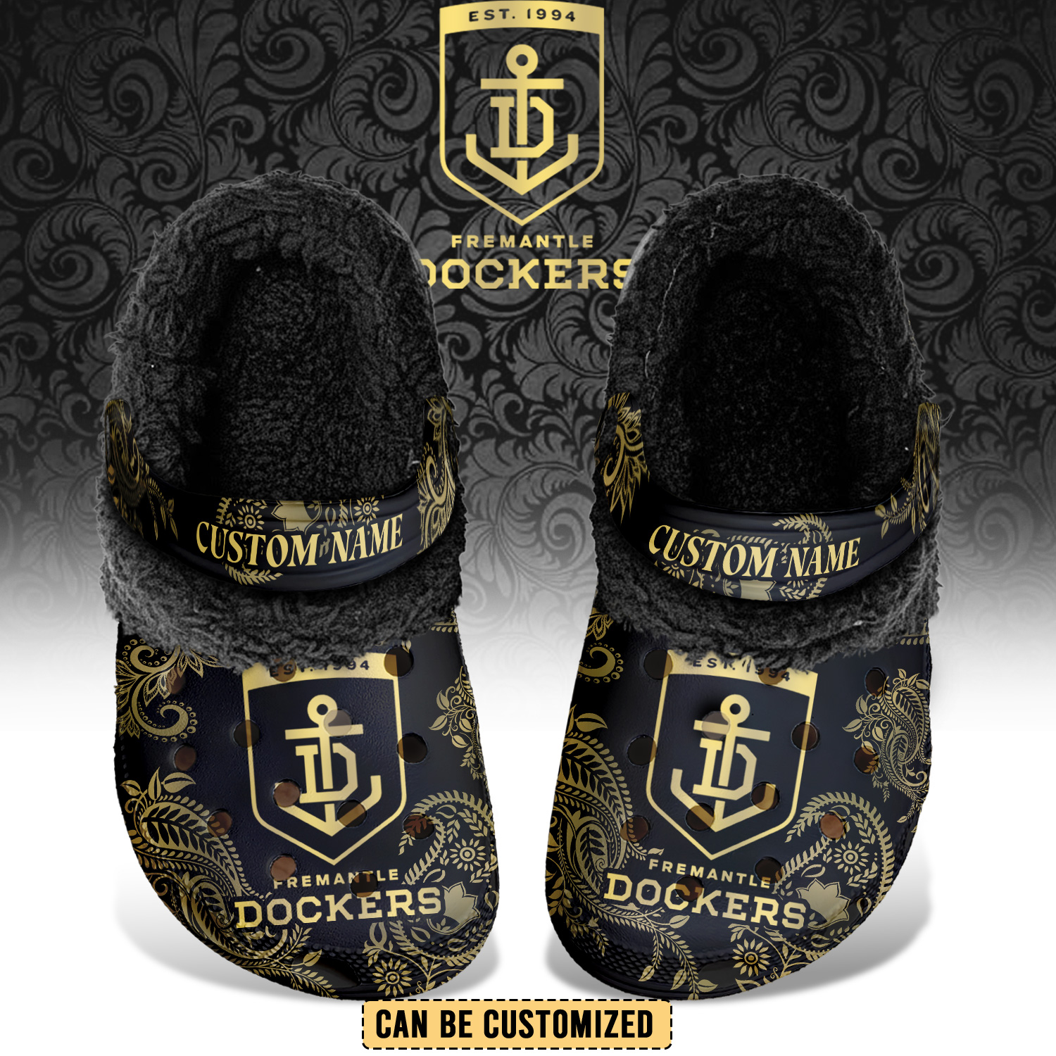 Auspiritmerch Fremantle Dockers Crocs Crocband Fleece Lined Clogs Shoes Comfortable For Men Women and Kids In Winter