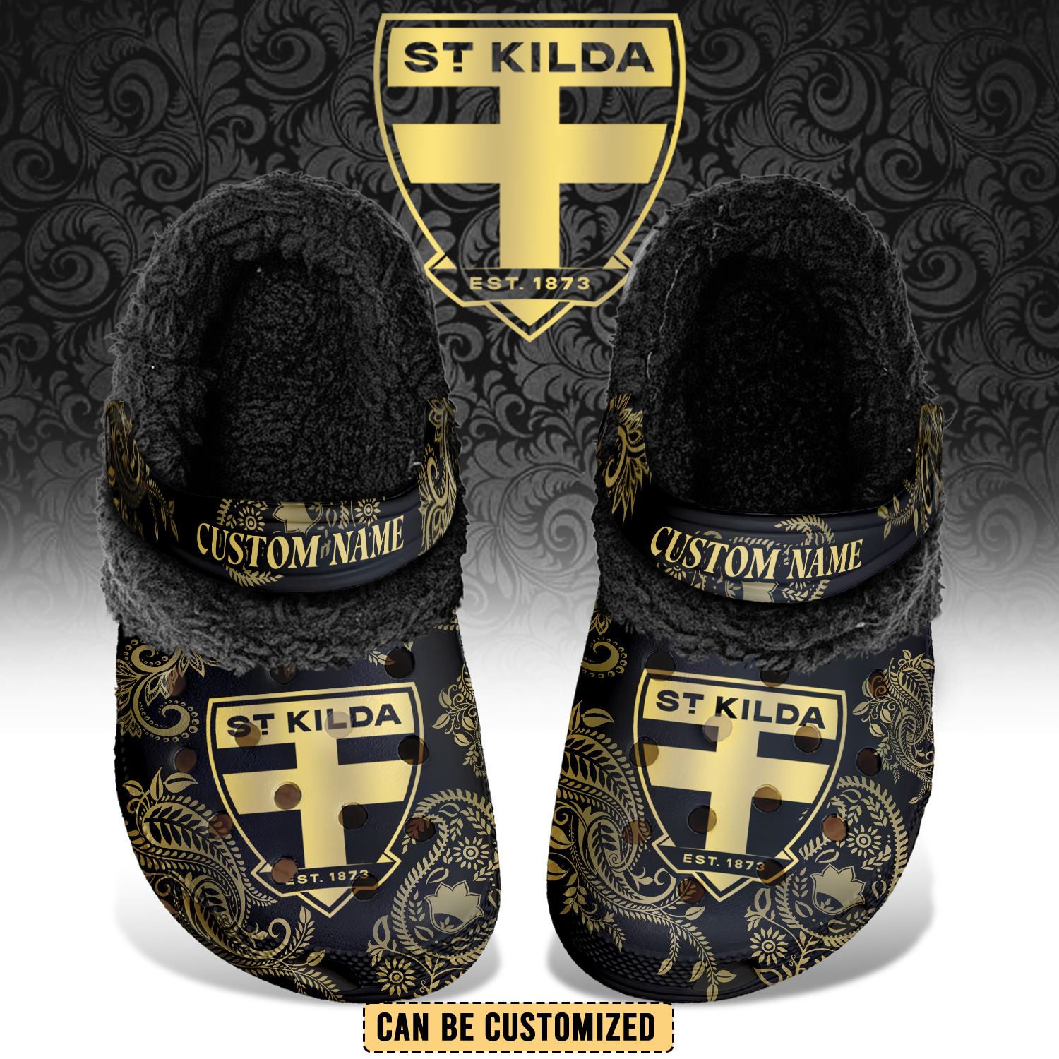 Auspiritmerch St Kilda Saints Crocs Crocband Fleece Lined Clogs Shoes Comfortable For Men Women and Kids In Winter