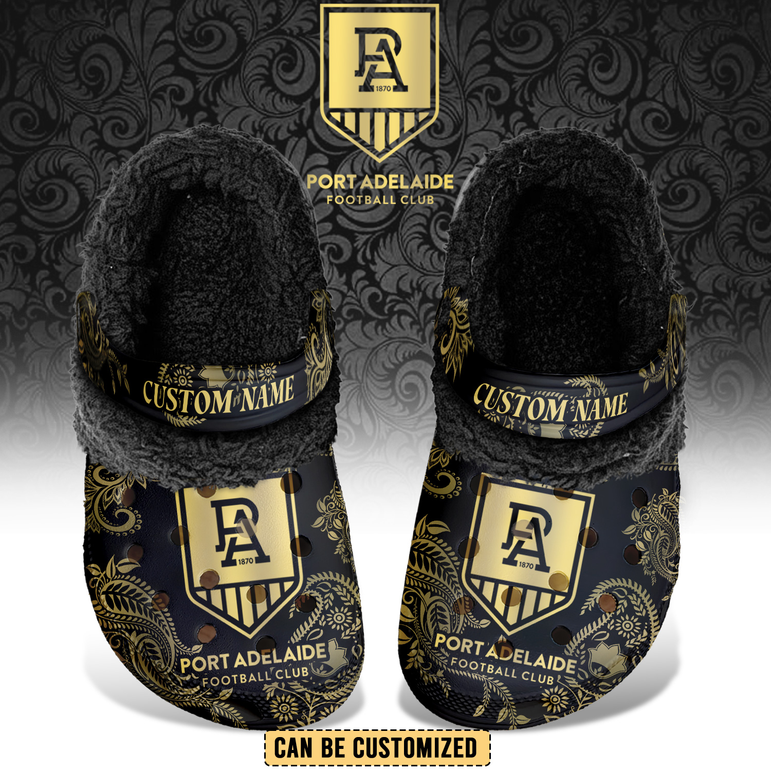 Auspiritmerch Port Adelaide Crocs Crocband Fleece Lined Clogs Shoes Comfortable For Men Women and Kids In Winter