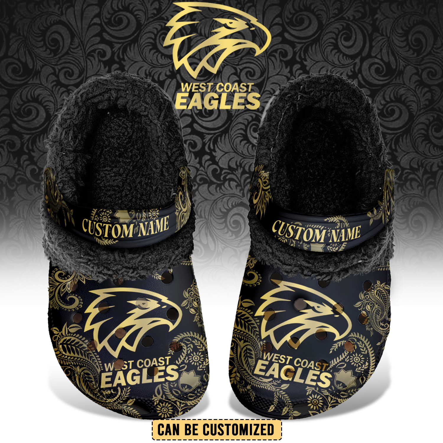 Auspiritmerch West Coast Eagles Crocs Crocband Fleece Lined Clogs Shoes Comfortable For Men Women and Kids In Winter