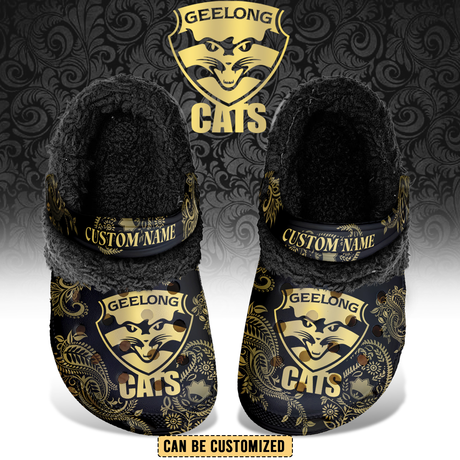 Auspiritmerch Geelong Cats Crocs Crocband Fleece Lined Clogs Shoes Comfortable For Men Women and Kids In Winter