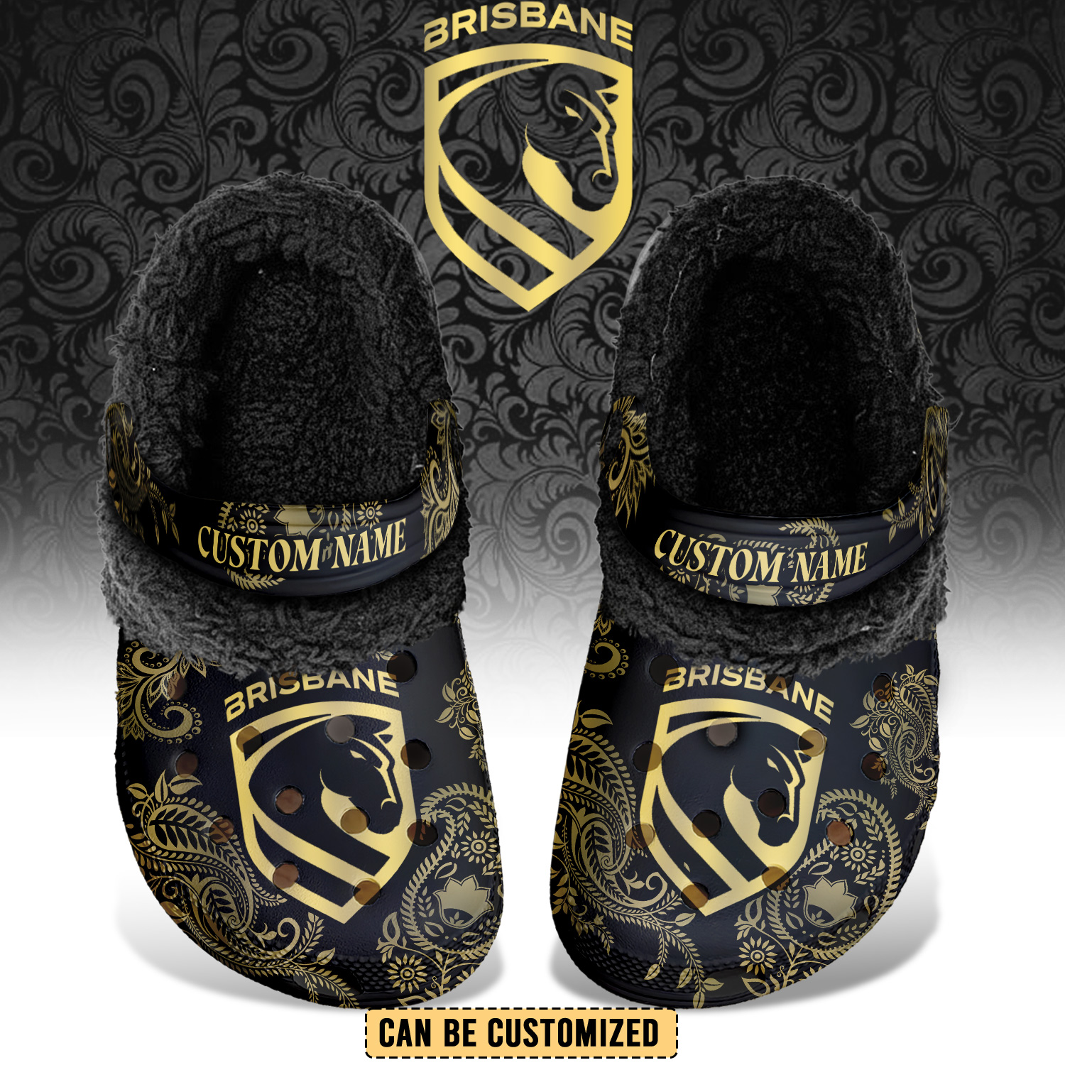 Auspiritmerch Brisbane Broncos Crocs Crocband Fleece Lined Clogs Shoes Comfortable For Men Women and Kids In Winter