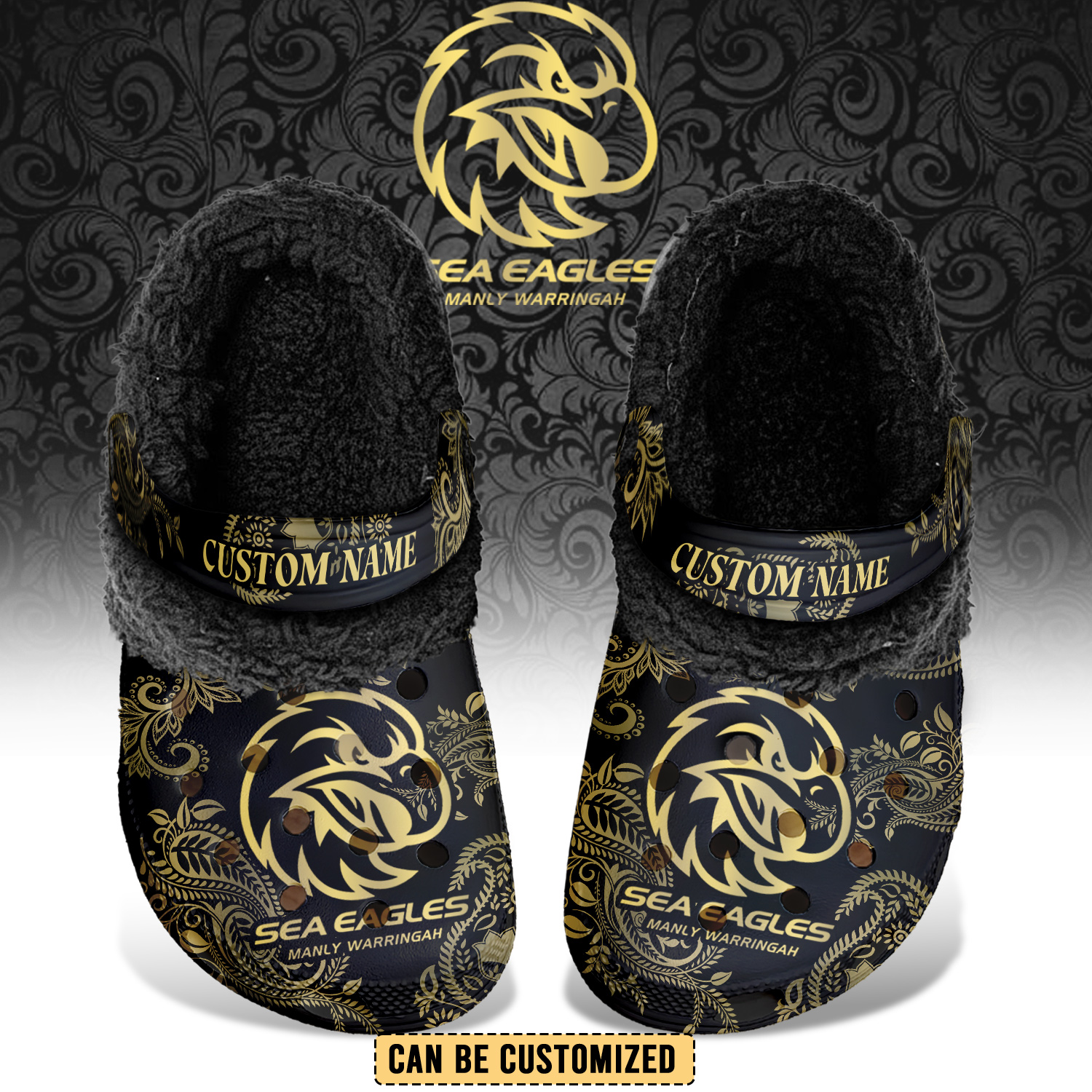 Auspiritmerch Manly Warringah Sea Eagles Crocs Crocband Fleece Lined Clogs Shoes Comfortable For Men Women and Kids In Winter