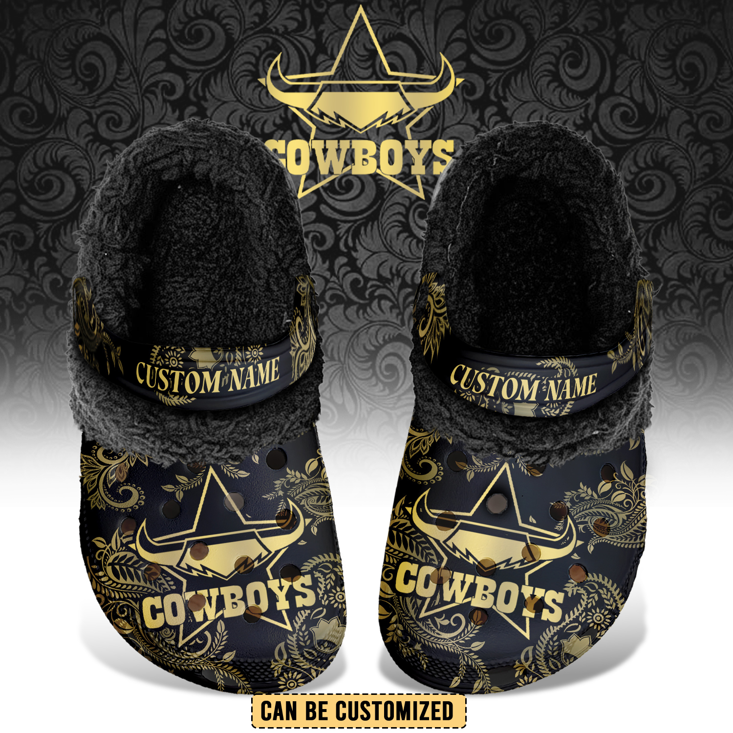 Auspiritmerch North Queensland Cowboys Crocs Crocband Fleece Lined Clogs Shoes Comfortable For Men Women and Kids In Winter