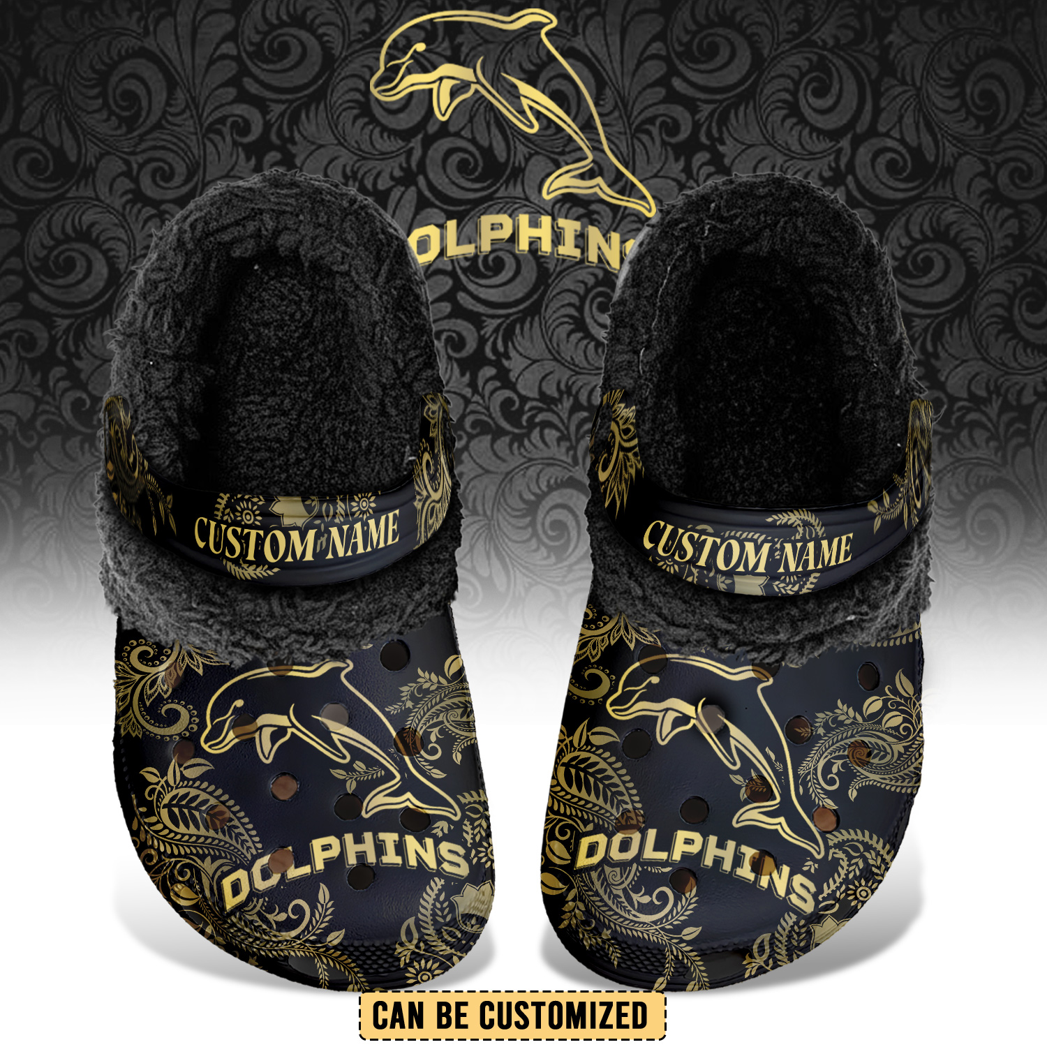 Auspiritmerch Dolphins Crocs Crocband Fleece Lined Clogs Shoes Comfortable For Men Women and Kids In Winter