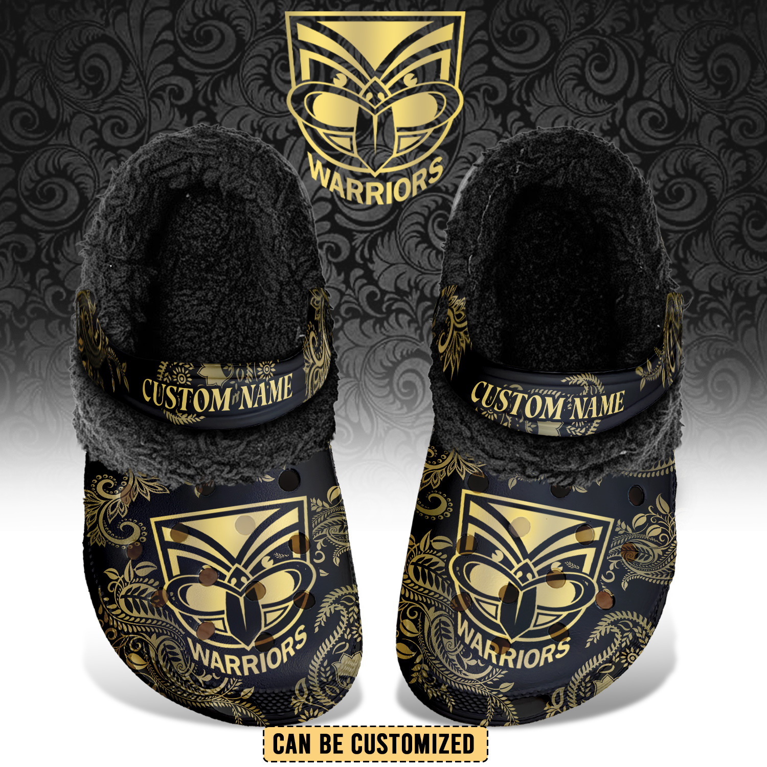 Auspiritmerch New Zealand Warriors Crocs Crocband Fleece Lined Clogs Shoes Comfortable For Men Women and Kids In Winter