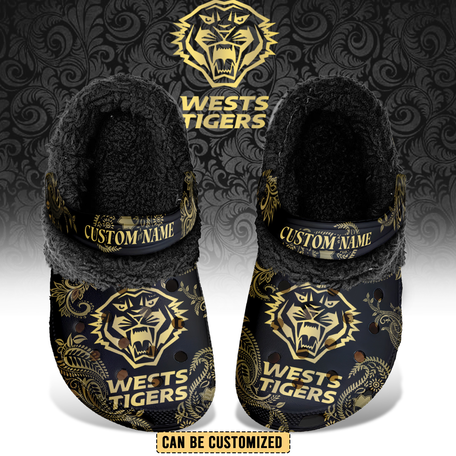 Auspiritmerch Wests Tigers Crocs Crocband Fleece Lined Clogs Shoes Comfortable For Men Women and Kids In Winter