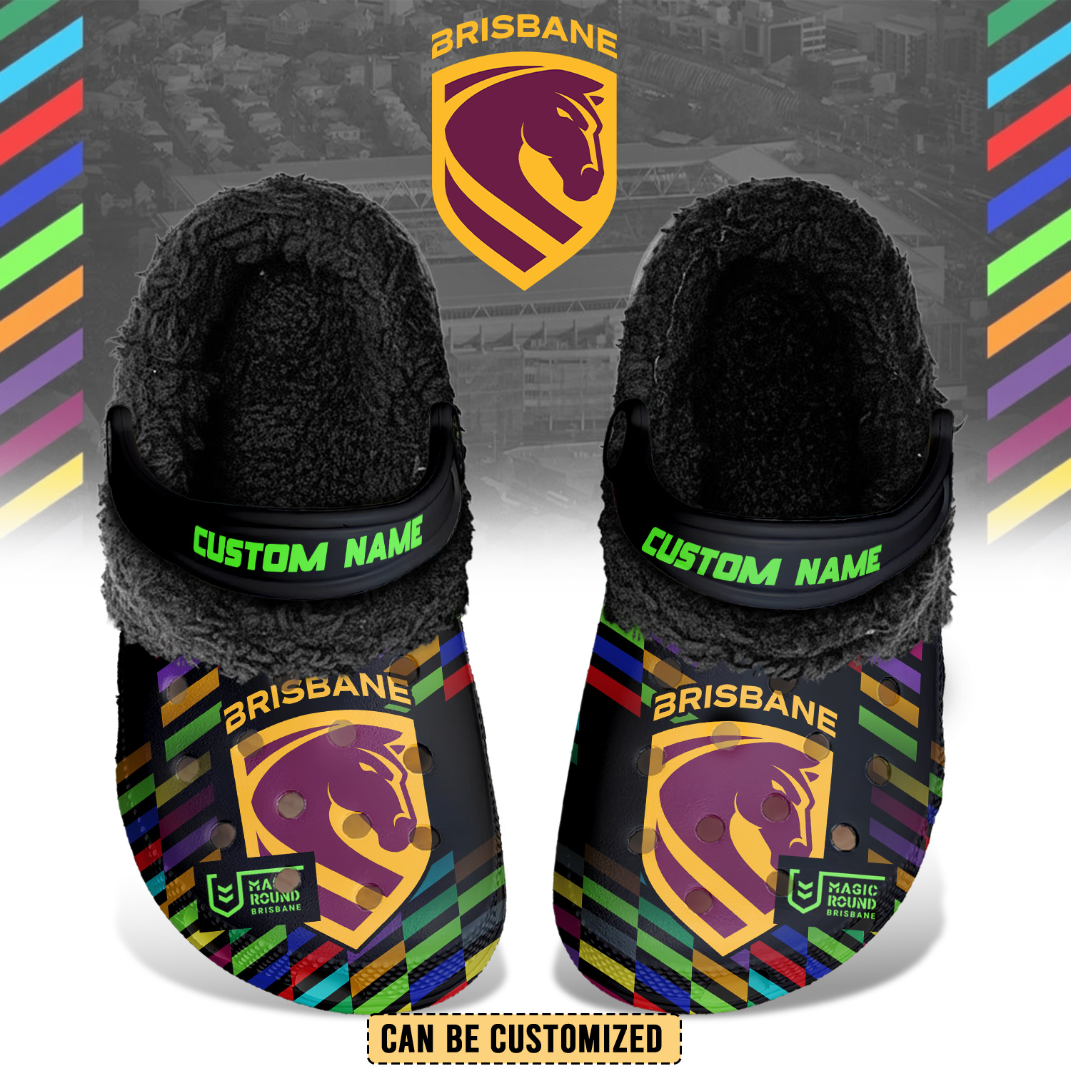 Auspiritmerch Brisbane Broncos Crocs Crocband Fleece Lined Clogs Shoes Comfortable For Men Women and Kids In Winter