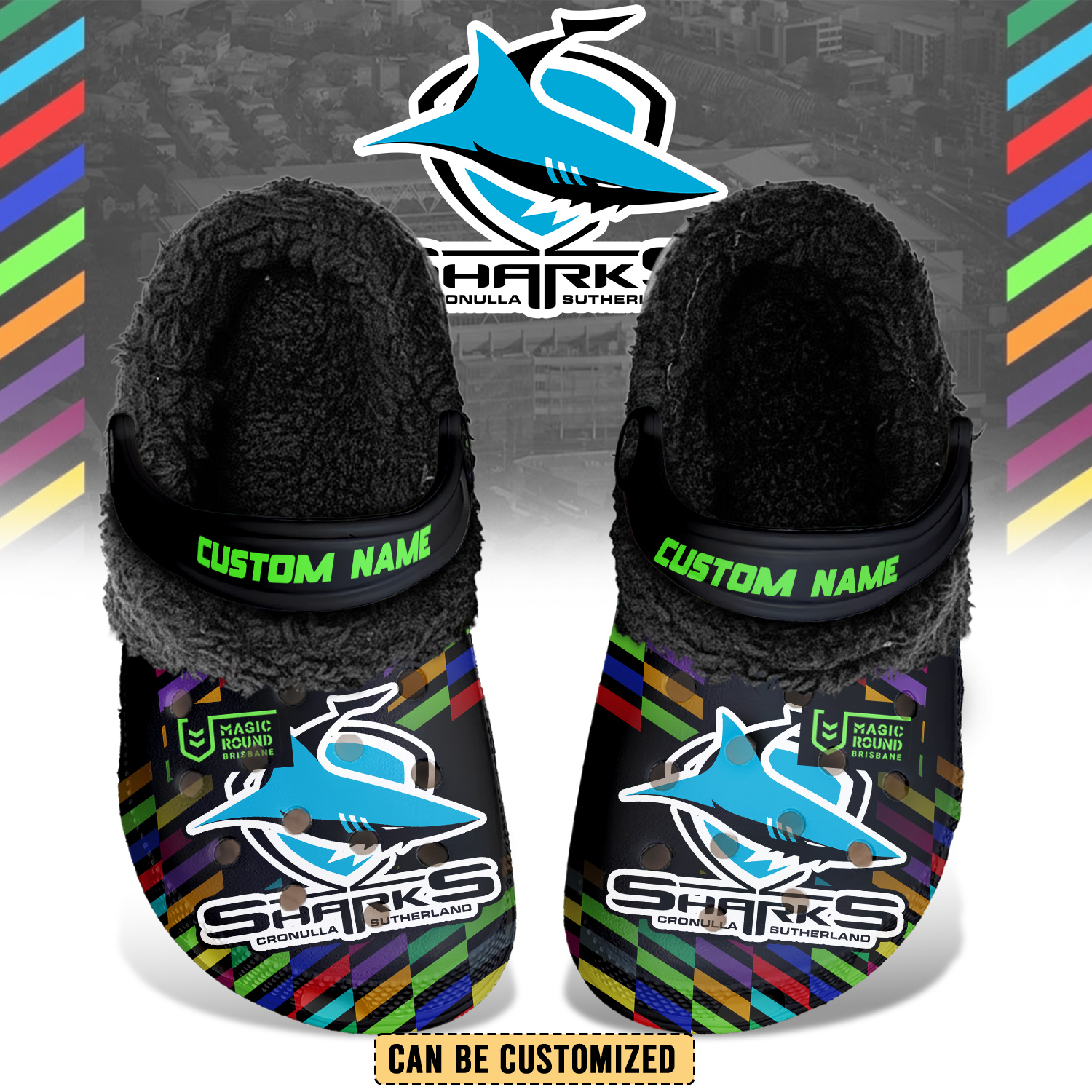 Auspiritmerch Cronulla-Sutherland Sharks Crocs Crocband Fleece Lined Clogs Shoes Comfortable For Men Women and Kids In Winter