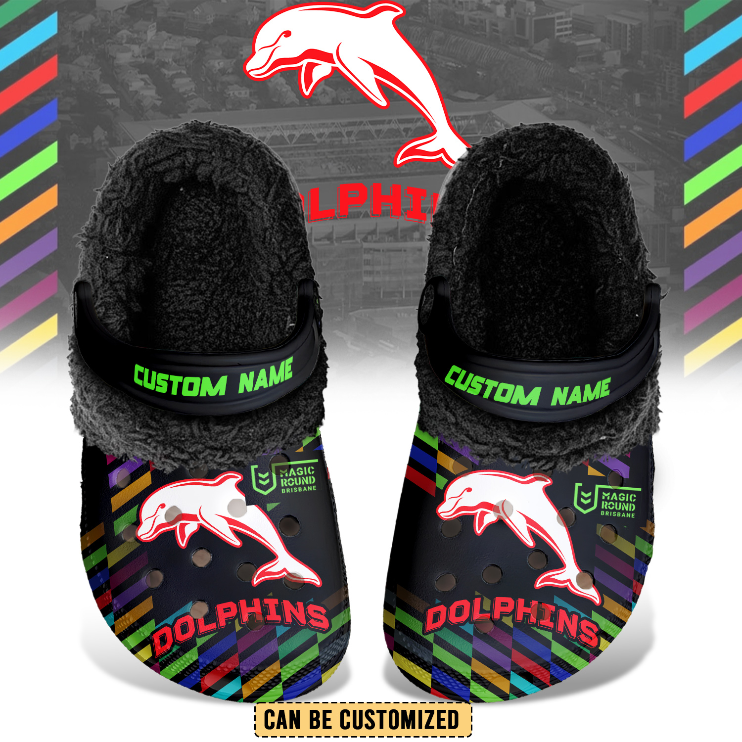 Auspiritmerch Dolphins Crocs Crocband Fleece Lined Clogs Shoes Comfortable For Men Women and Kids In Winter