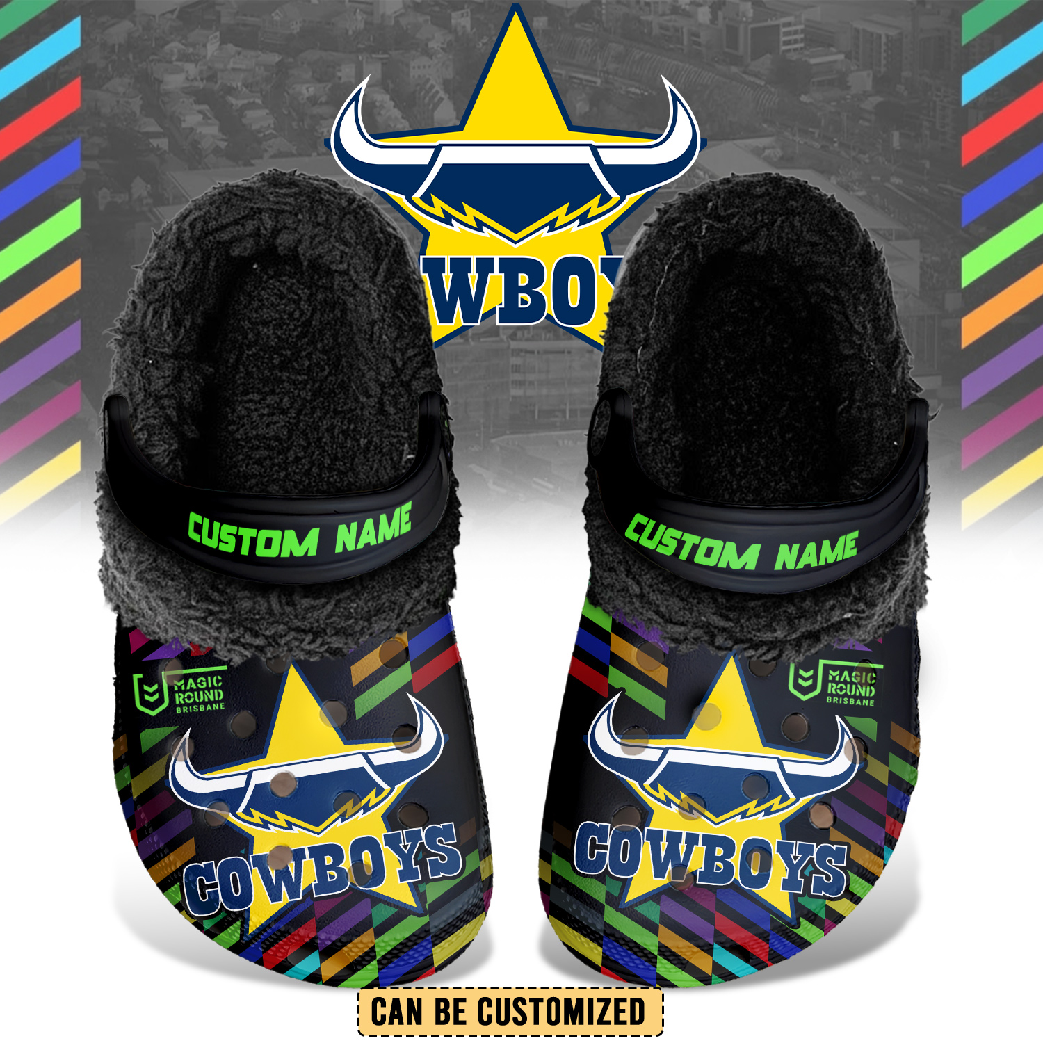Auspiritmerch North Queensland Cowboys Crocs Crocband Fleece Lined Clogs Shoes Comfortable For Men Women and Kids In Winter