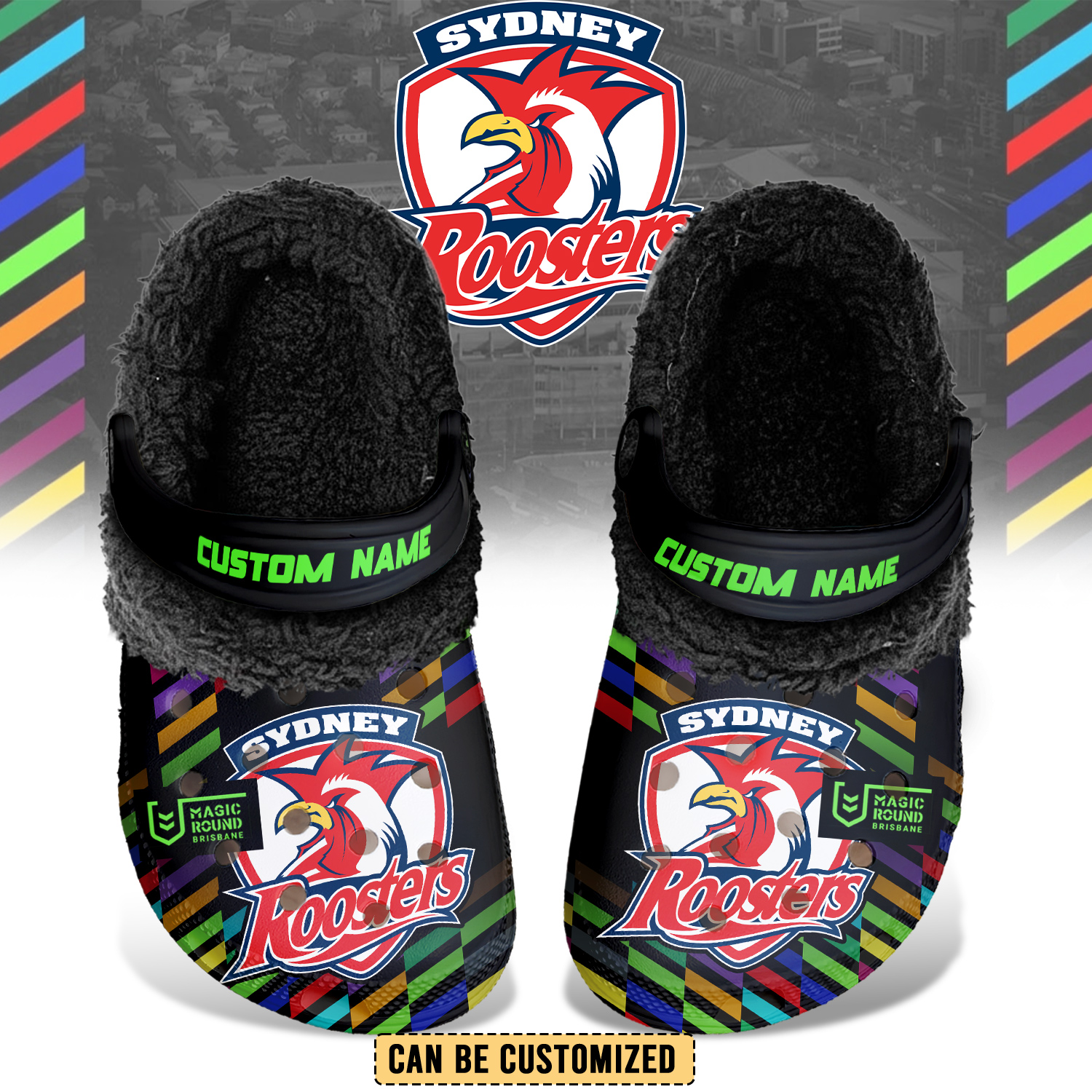 Auspiritmerch Sydney Roosters Crocs Crocband Fleece Lined Clogs Shoes Comfortable For Men Women and Kids In Winter