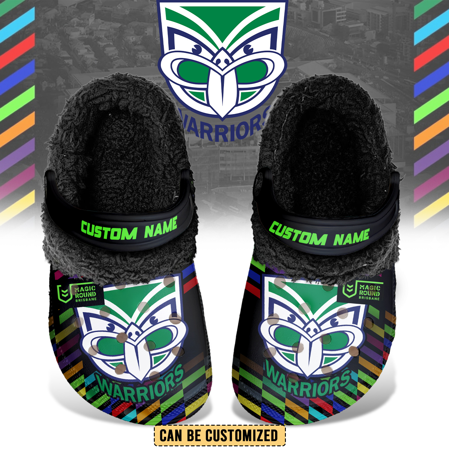 Auspiritmerch New Zealand Warriors Crocs Crocband Fleece Lined Clogs Shoes Comfortable For Men Women and Kids In Winter