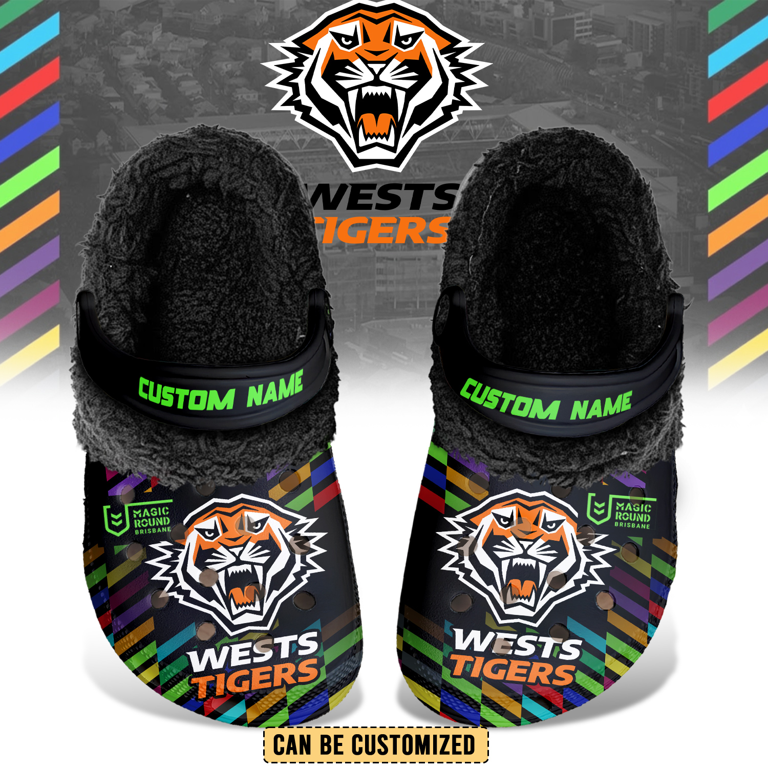 Auspiritmerch Wests Tigers Crocs Crocband Fleece Lined Clogs Shoes Comfortable For Men Women and Kids In Winter
