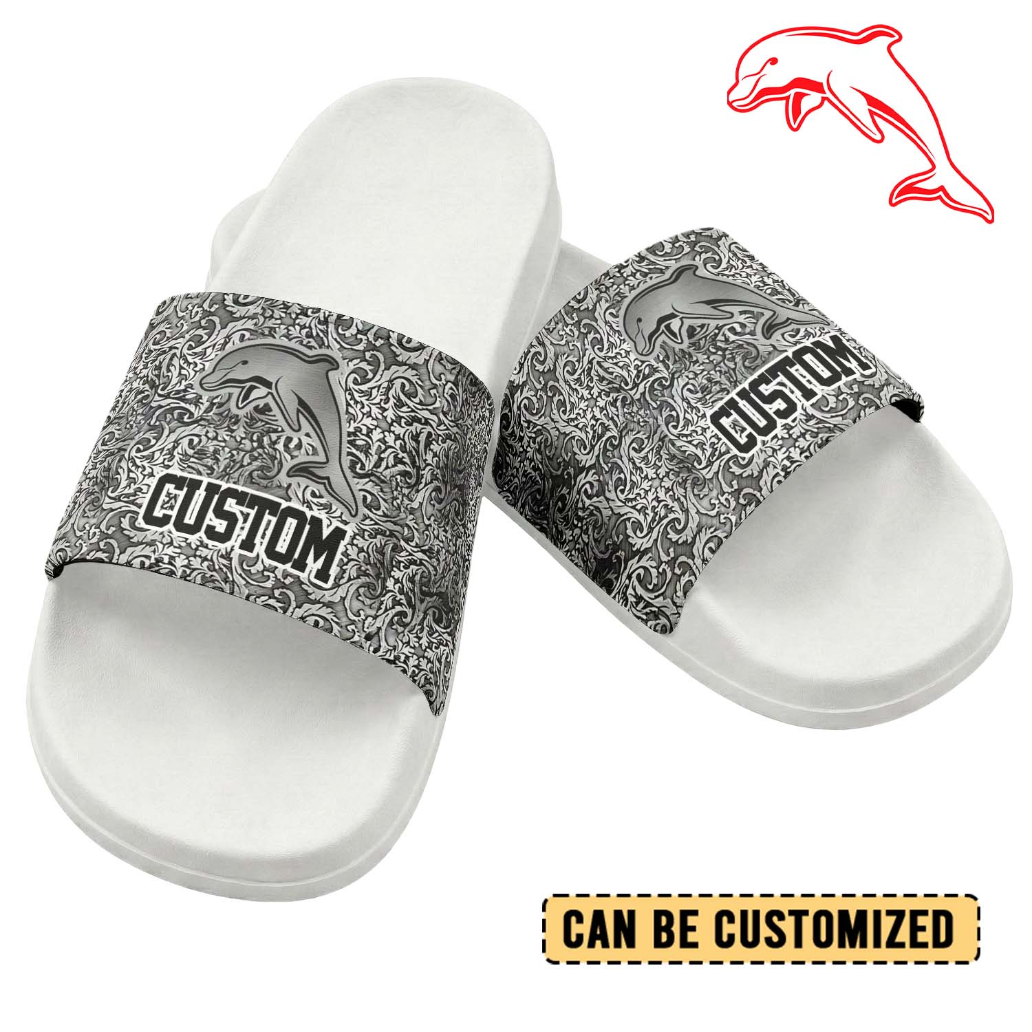 Auspiritmerch Dolphins Personalized Sports Slippers Gift For Fans