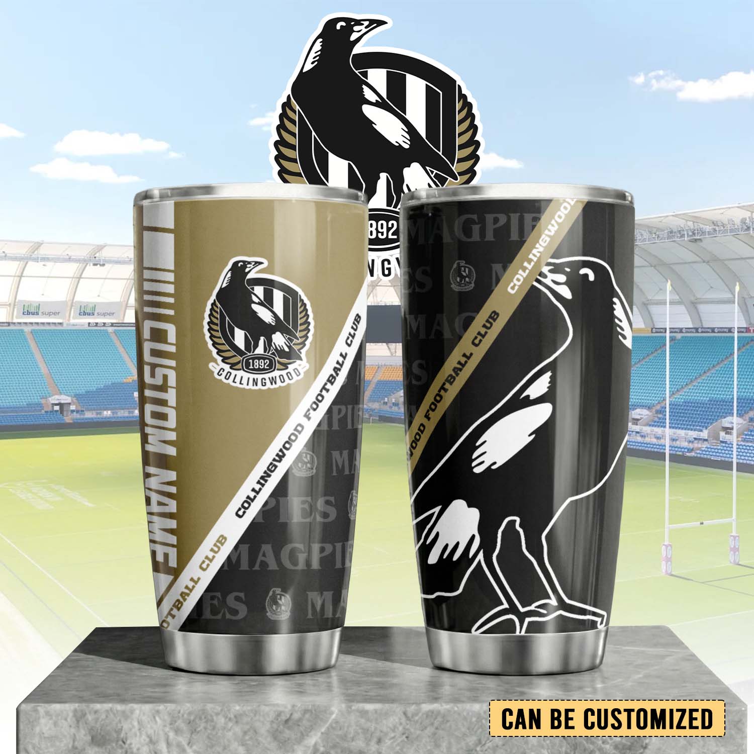 Auspiritmerch Collingwood Magpies Custom Stanley Quencher 20oz Stainless Steel Tumbler