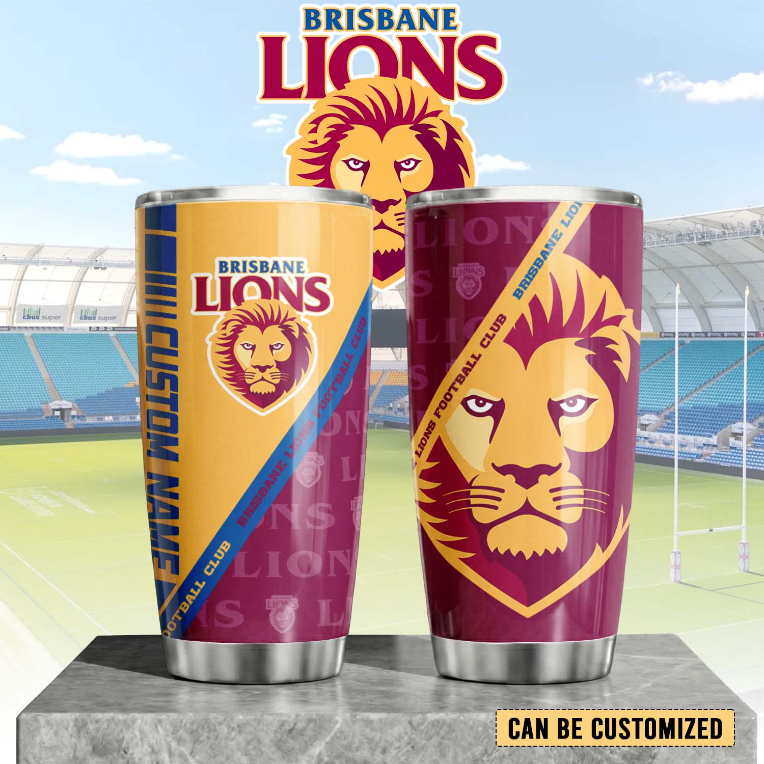 Auspiritmerch Brisbane Lions Custom Stanley Quencher 20oz Stainless Steel Tumbler