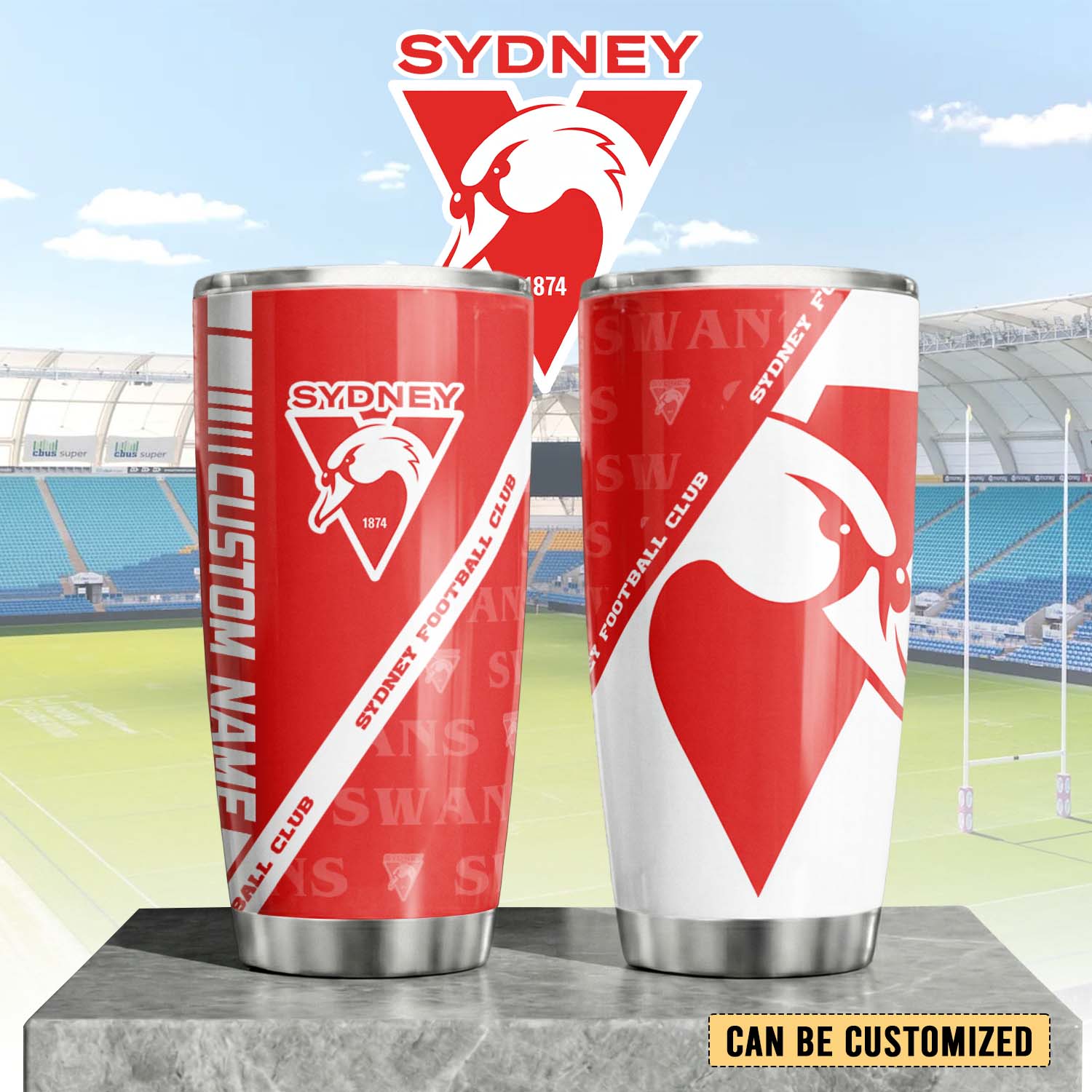 Auspiritmerch Sydney Swans Custom Stanley Quencher 20oz Stainless Steel Tumbler