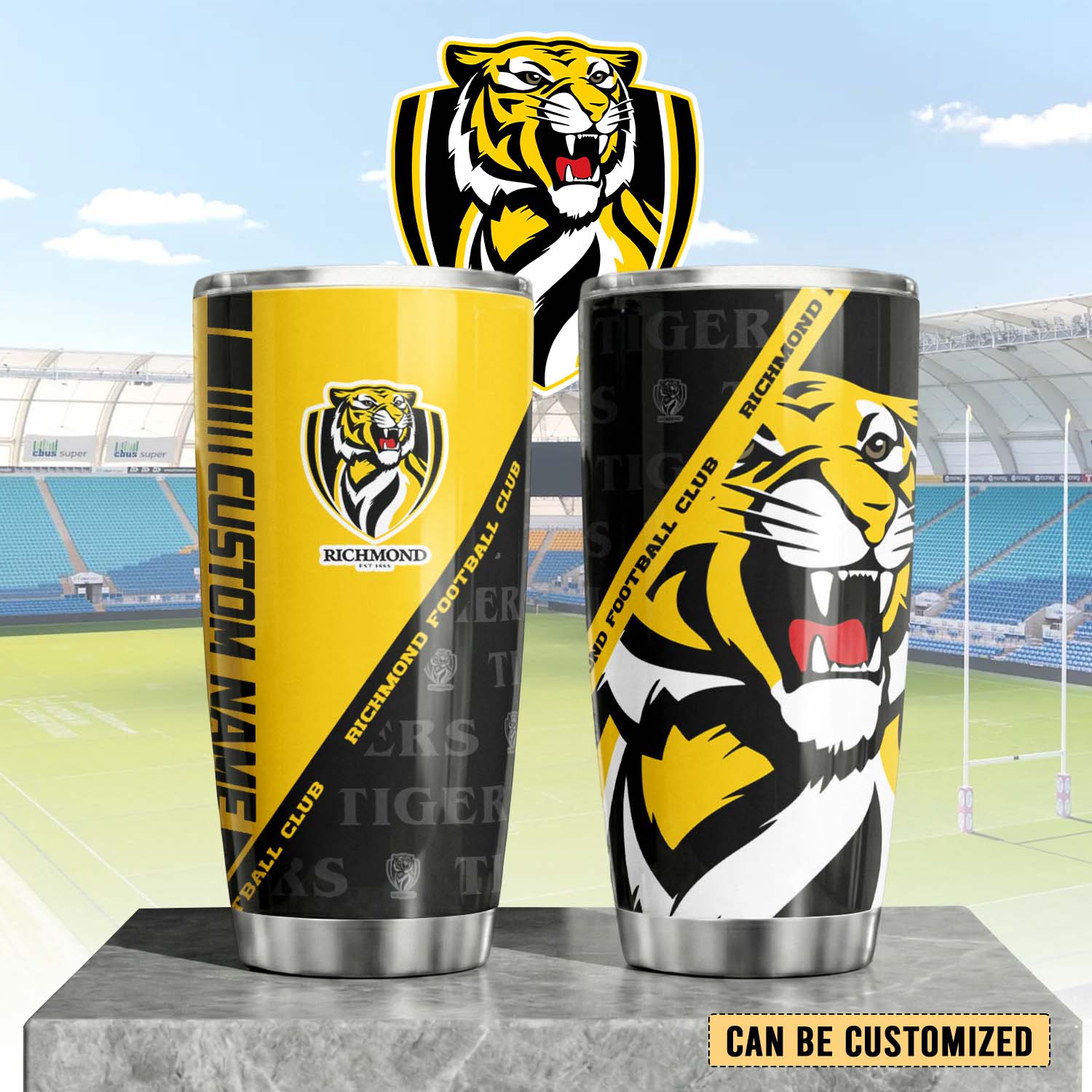 Auspiritmerch Richmond Tigers Custom Stanley Quencher 20oz Stainless Steel Tumbler