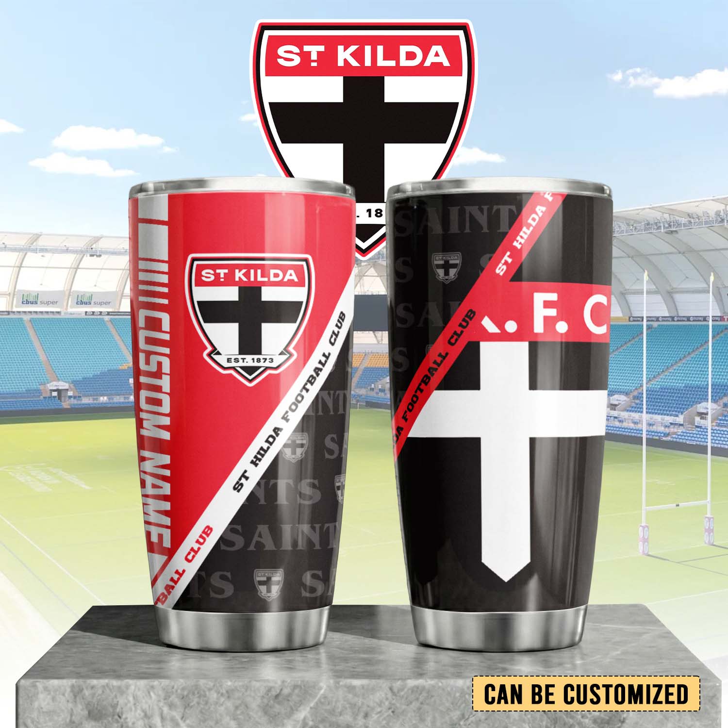 Auspiritmerch St Kilda Saints Custom Stanley Quencher 20oz Stainless Steel Tumbler