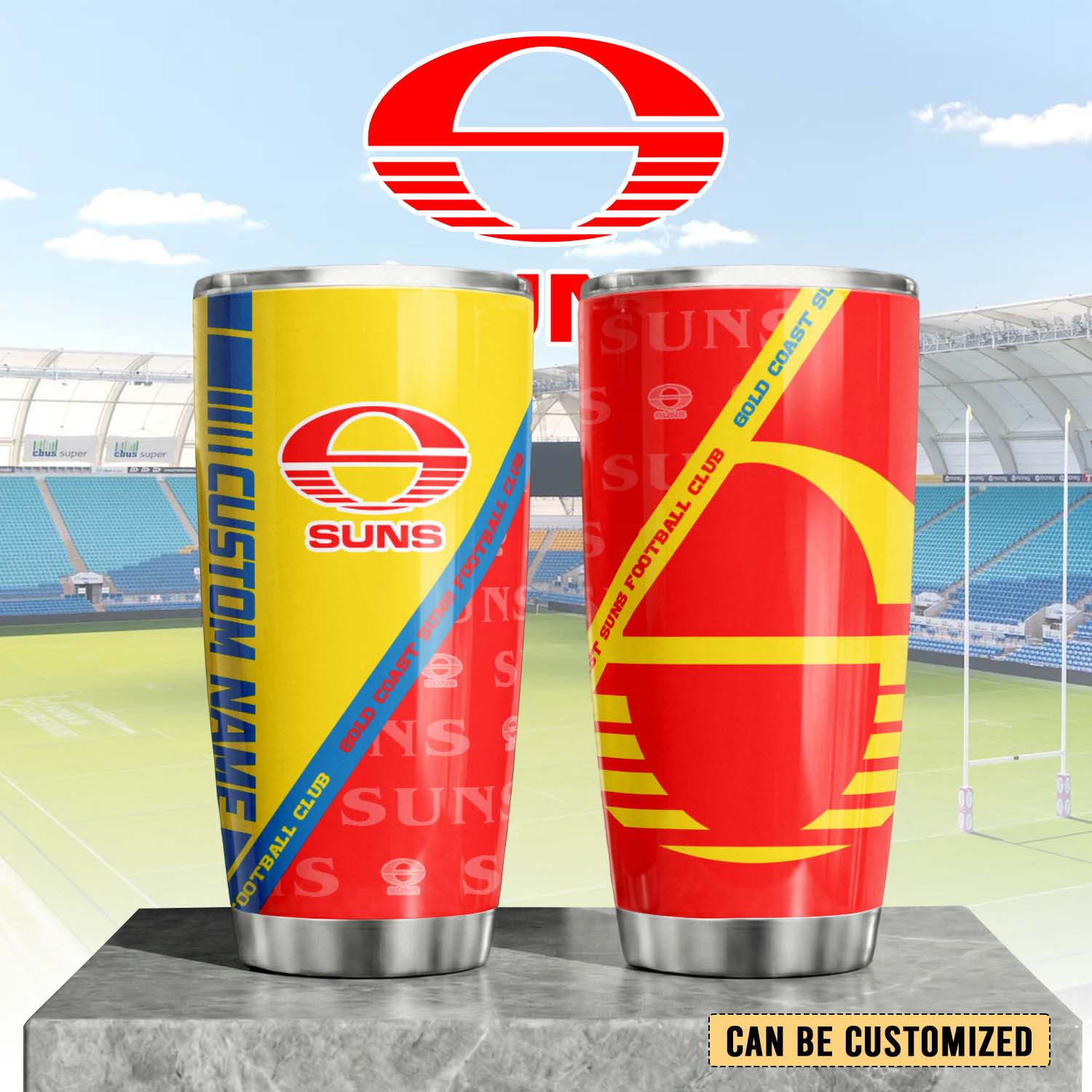 Auspiritmerch Gold Coast Suns Custom Stanley Quencher 20oz Stainless Steel Tumbler
